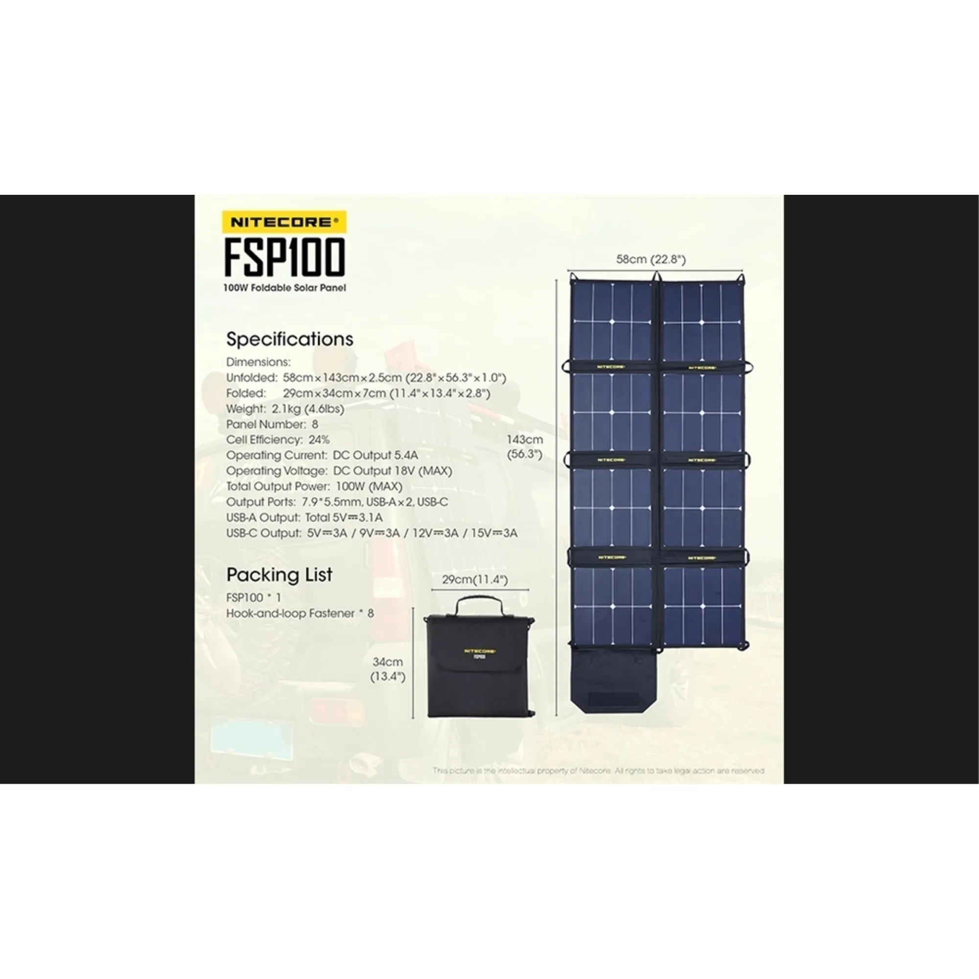 Nitecore FSP100 Foldable 100W Solar Panel
