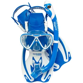 Open Box Cressi Junior Rocks Dry Mask Fin Snorkel Set-Blue/ White-Small/Medium