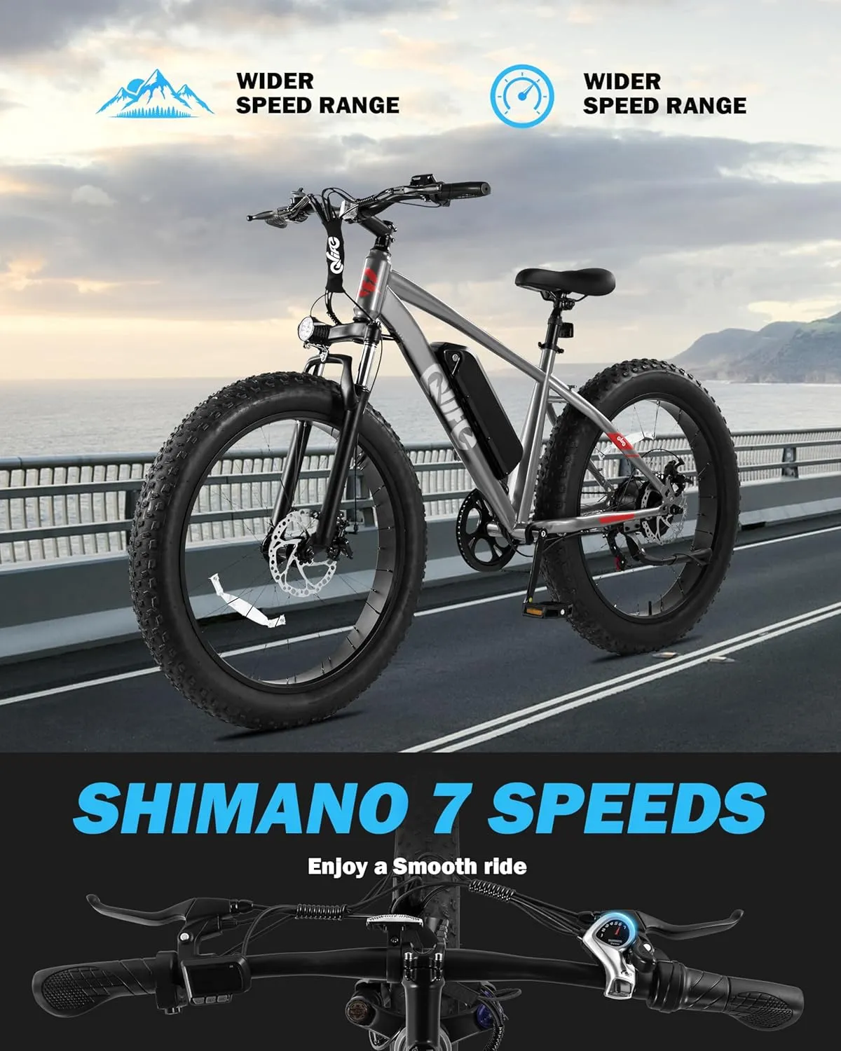 Racer Plus Adult Electric Bicycle, Peak 1000W Motor Electric Bike for Adults, Up to 28MPH 65Miles, 26x4.0 Fat Tire Electric Mountain Bike with 48V 13AH Battery, 7 Speed Front Suspension E Bike