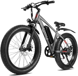 Racer Plus Adult Electric Bicycle, Peak 1000W Motor Electric Bike for Adults, Up to 28MPH 65Miles, 26x4.0 Fat Tire Electric Mountain Bike with 48V 13AH Battery, 7 Speed Front Suspension E Bike