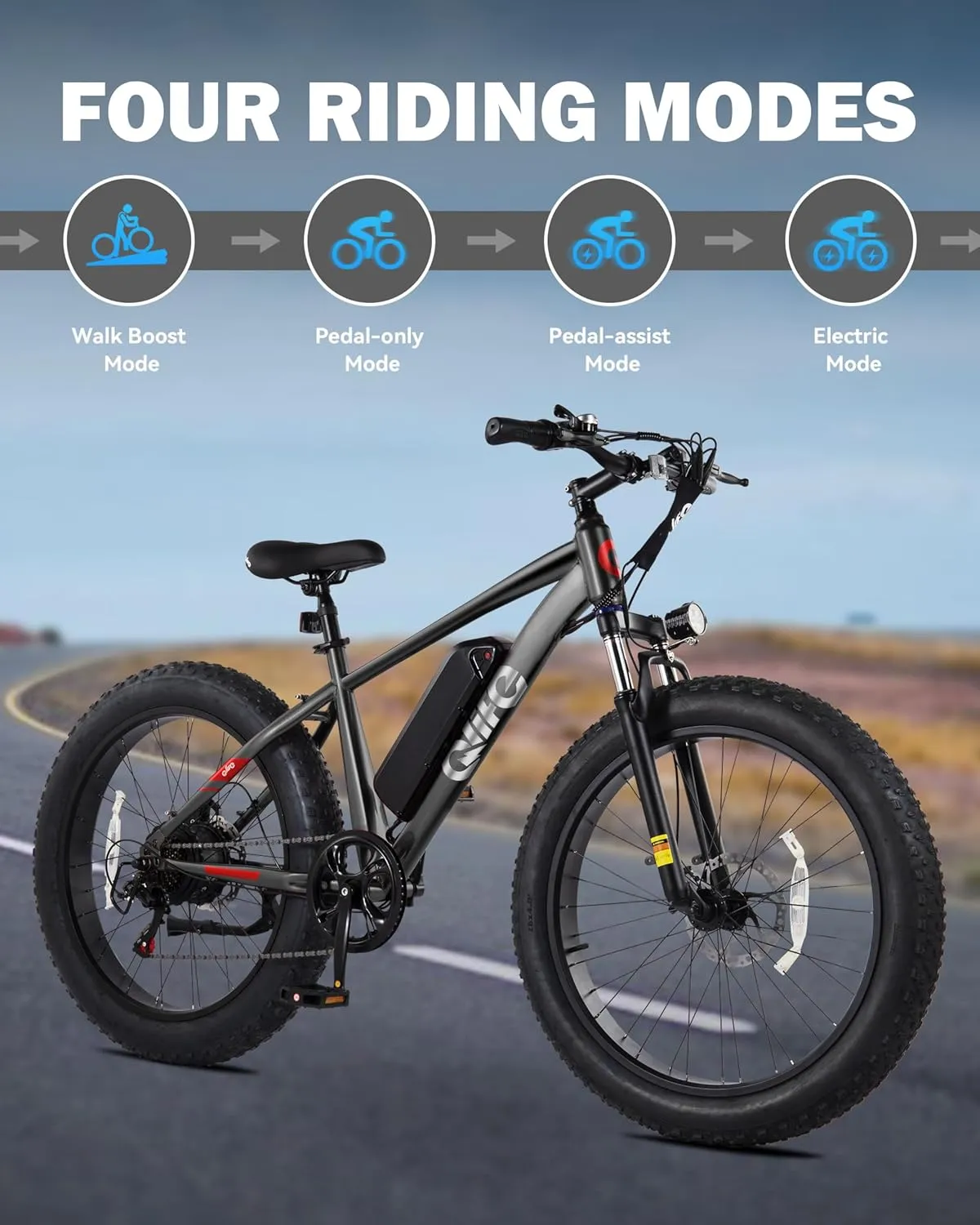 Racer Plus Adult Electric Bicycle, Peak 1000W Motor Electric Bike for Adults, Up to 28MPH 65Miles, 26x4.0 Fat Tire Electric Mountain Bike with 48V 13AH Battery, 7 Speed Front Suspension E Bike