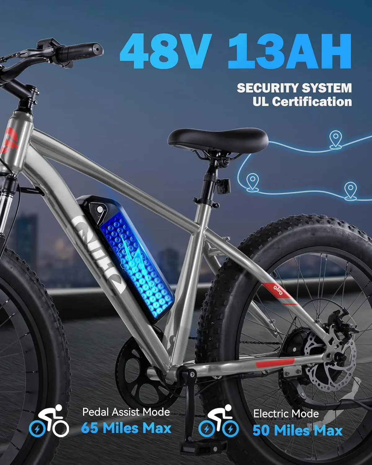 Racer Plus Adult Electric Bicycle, Peak 1000W Motor Electric Bike for Adults, Up to 28MPH 65Miles, 26x4.0 Fat Tire Electric Mountain Bike with 48V 13AH Battery, 7 Speed Front Suspension E Bike