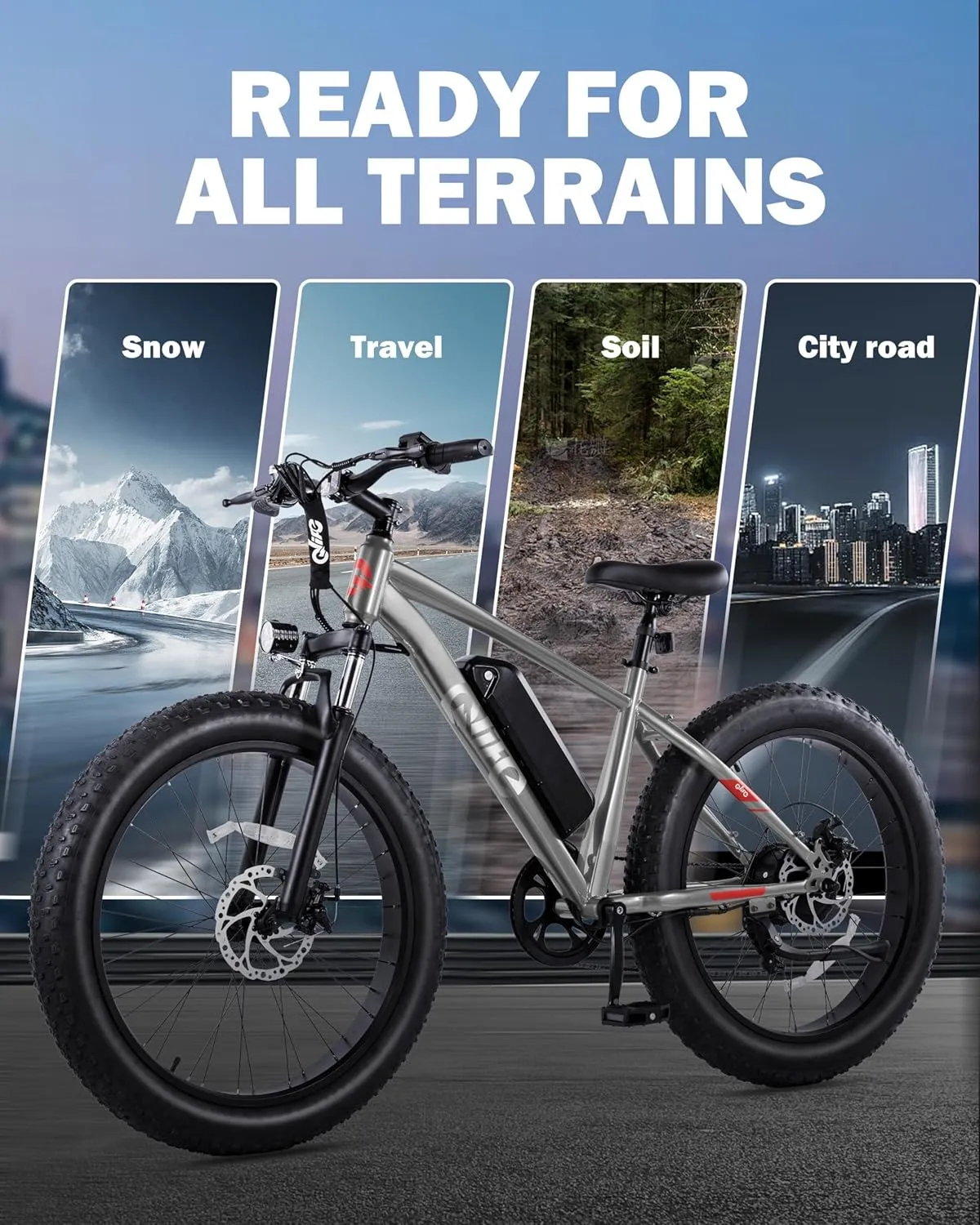 Racer Plus Adult Electric Bicycle, Peak 1000W Motor Electric Bike for Adults, Up to 28MPH 65Miles, 26x4.0 Fat Tire Electric Mountain Bike with 48V 13AH Battery, 7 Speed Front Suspension E Bike
