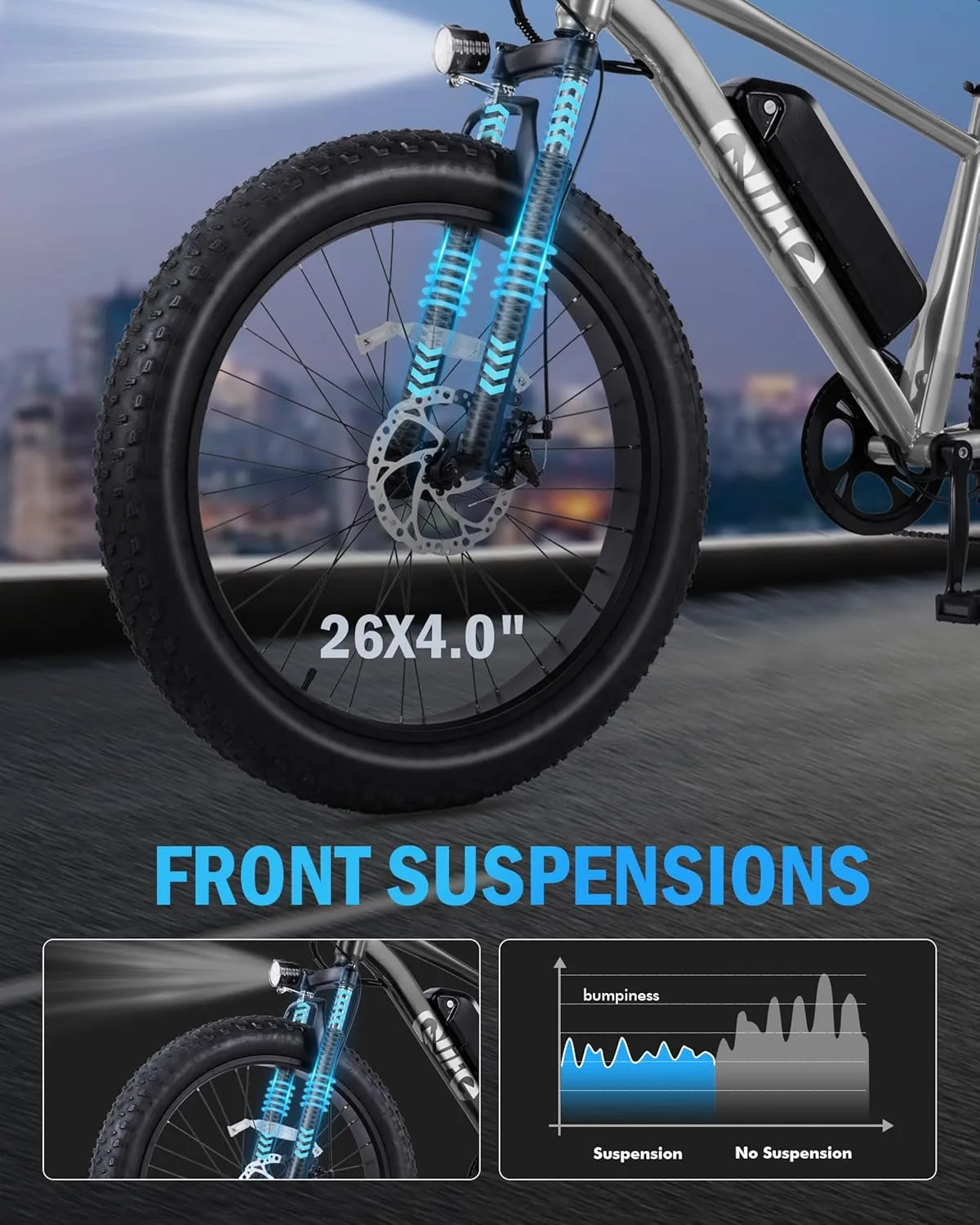 Racer Plus Adult Electric Bicycle, Peak 1000W Motor Electric Bike for Adults, Up to 28MPH 65Miles, 26x4.0 Fat Tire Electric Mountain Bike with 48V 13AH Battery, 7 Speed Front Suspension E Bike