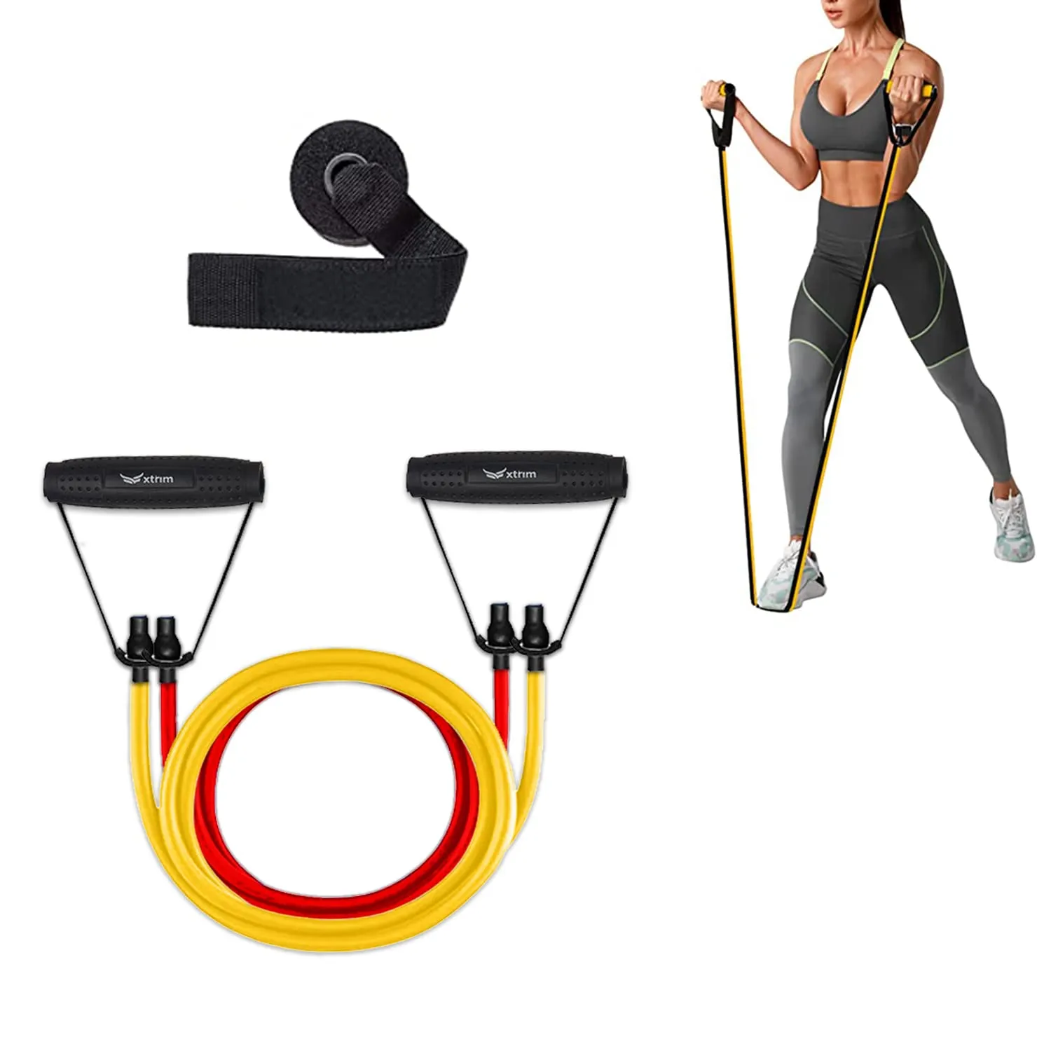 Resistance Bands with Portable Mesh Carry Bag, Adjustable   Resistance Bands with Non-Slip Grip Handles & Stretchable Bands ( BUY 1 GET 1 FREE )