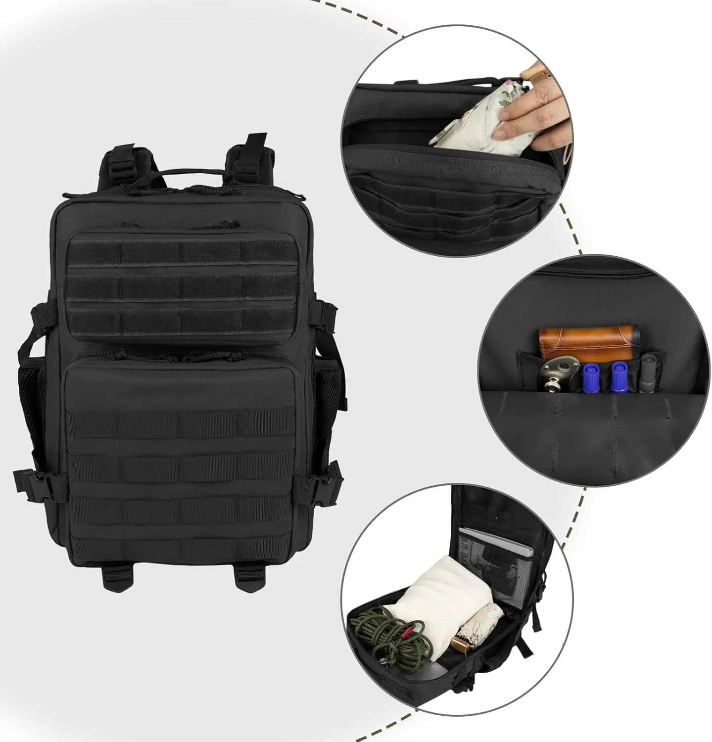 Small Tactical Backpack - 25L/35L/45L Military Tactical Backpack For Men Molle Daypack 3 Day Bug Out Bag Hiking Rucksack With Bottle Holder 25L Small Black Backpacks
