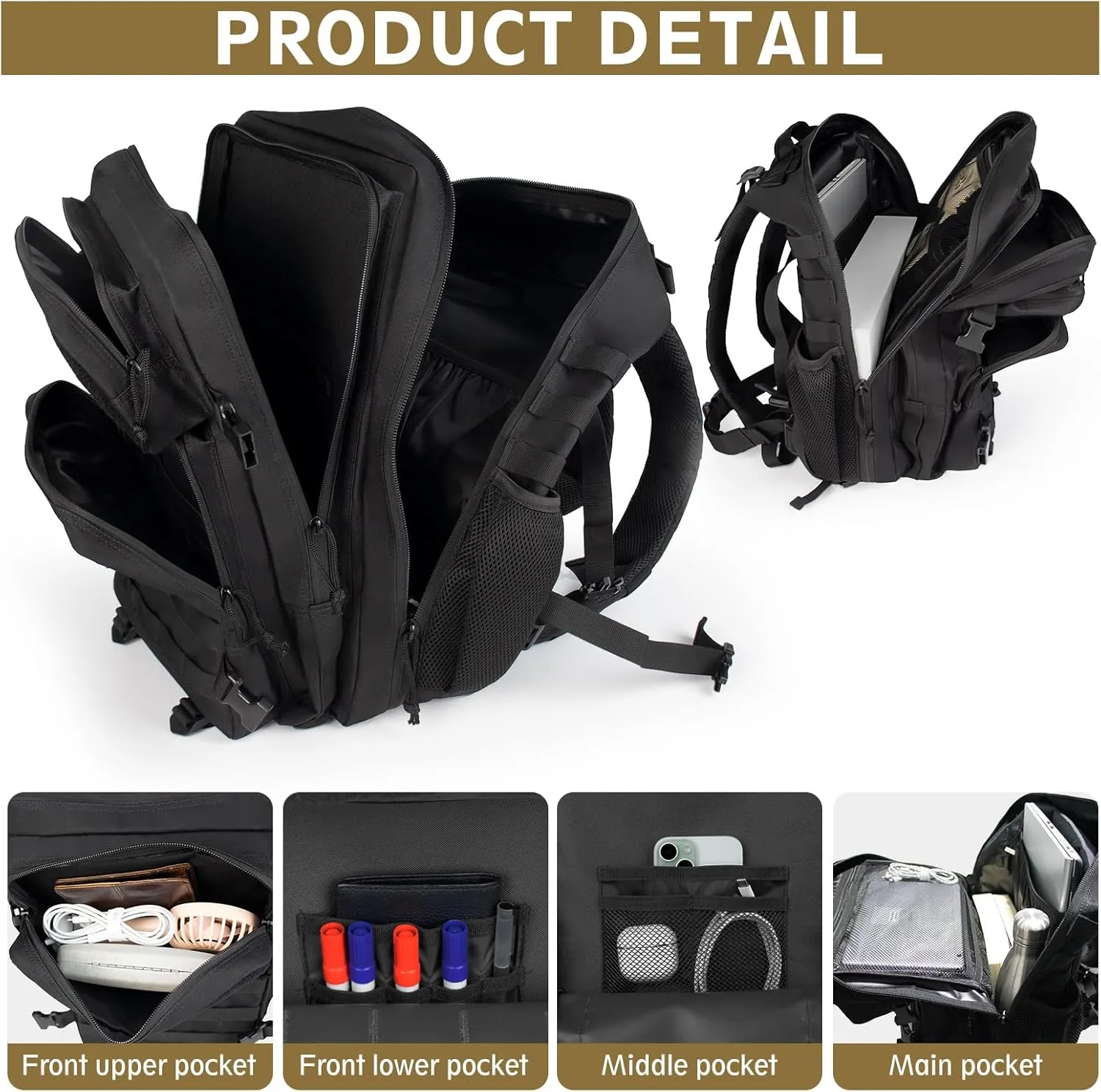 Small Tactical Backpack - 25L/35L/45L Military Tactical Backpack For Men Molle Daypack 3 Day Bug Out Bag Hiking Rucksack With Bottle Holder 25L Small Black Backpacks