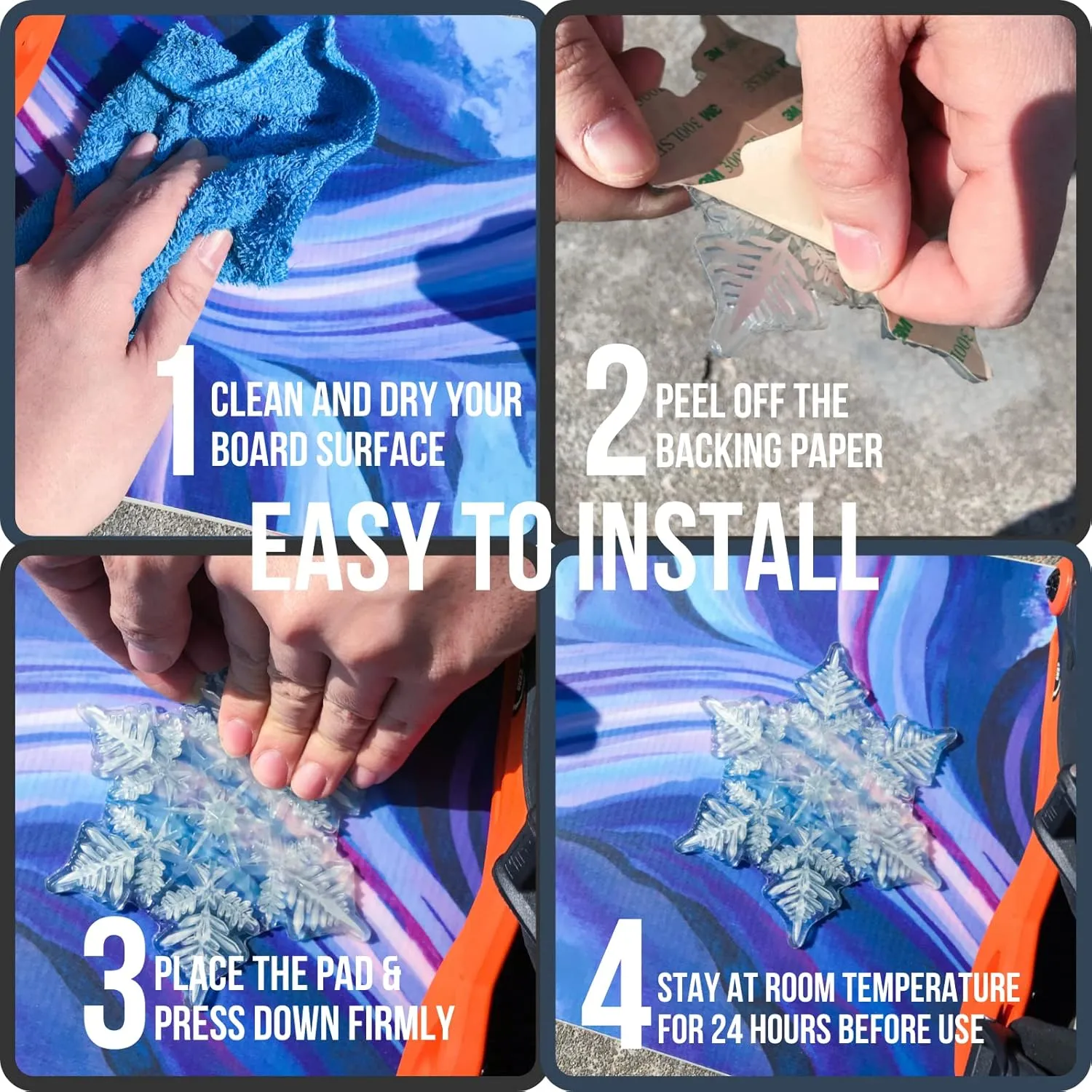 Snowboard Stomp Pad, 3D Clear Snowflake Snowboarding Stomp Pads, PVC Material