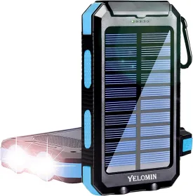 Solar Power Bank,  20000Mah Portable Outdoor Solar Charger, Camping Waterproof Backup Battery Pack with Dual USB 5V Outputs/Led Flashlights and Compass for Cellphones, Perfect for Hiking Travel