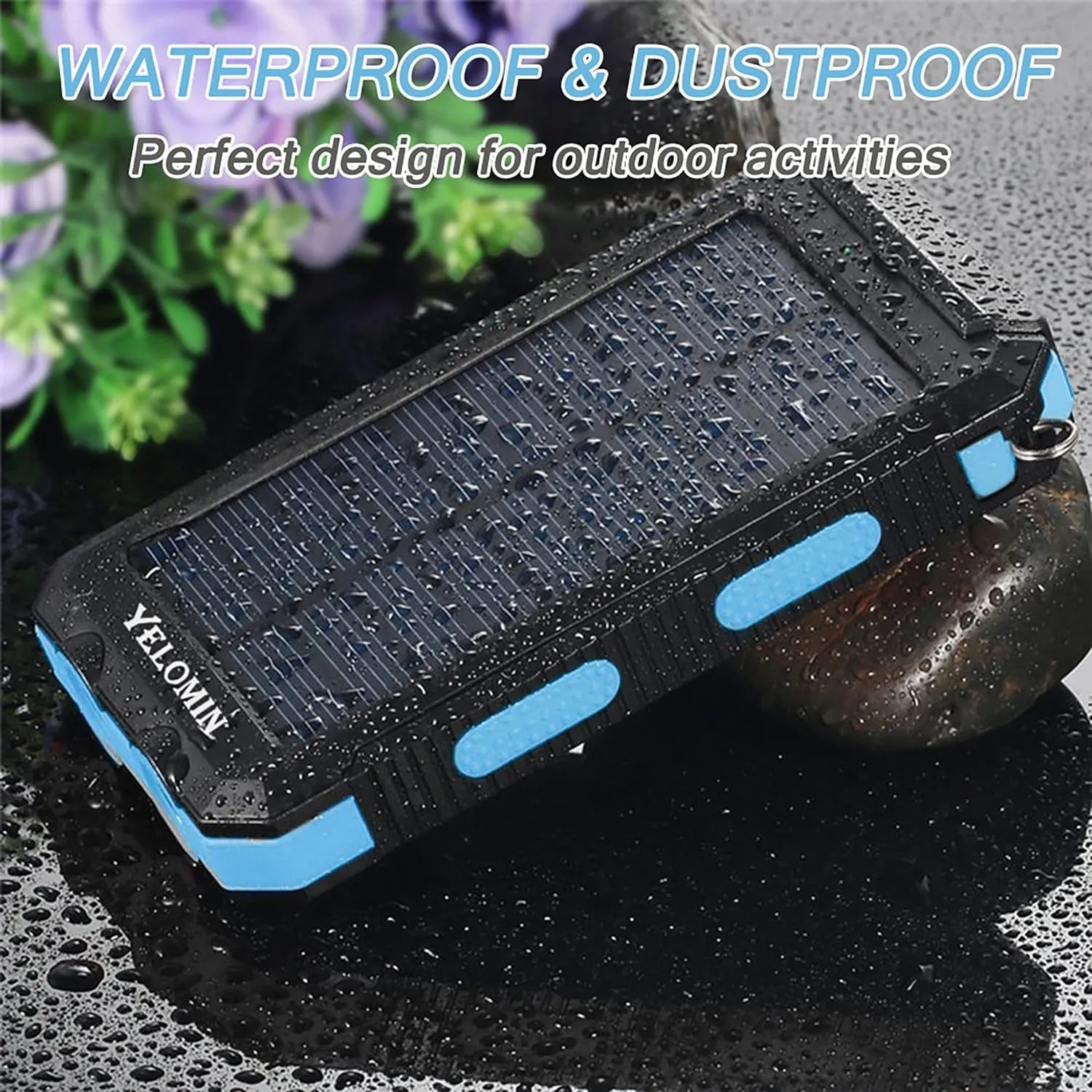 Solar Power Bank,  20000Mah Portable Outdoor Solar Charger, Camping Waterproof Backup Battery Pack with Dual USB 5V Outputs/Led Flashlights and Compass for Cellphones, Perfect for Hiking Travel