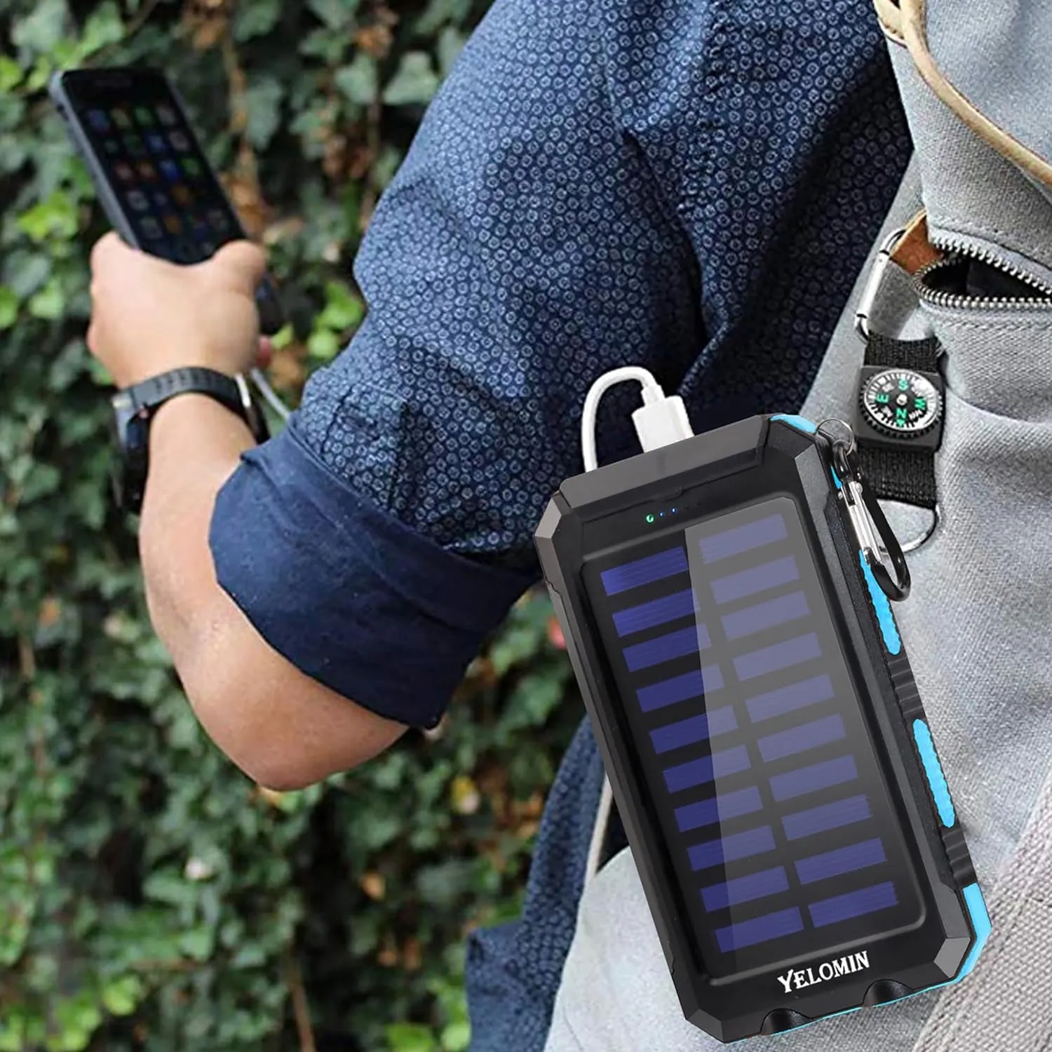 Solar Power Bank,  20000Mah Portable Outdoor Solar Charger, Camping Waterproof Backup Battery Pack with Dual USB 5V Outputs/Led Flashlights and Compass for Cellphones, Perfect for Hiking Travel