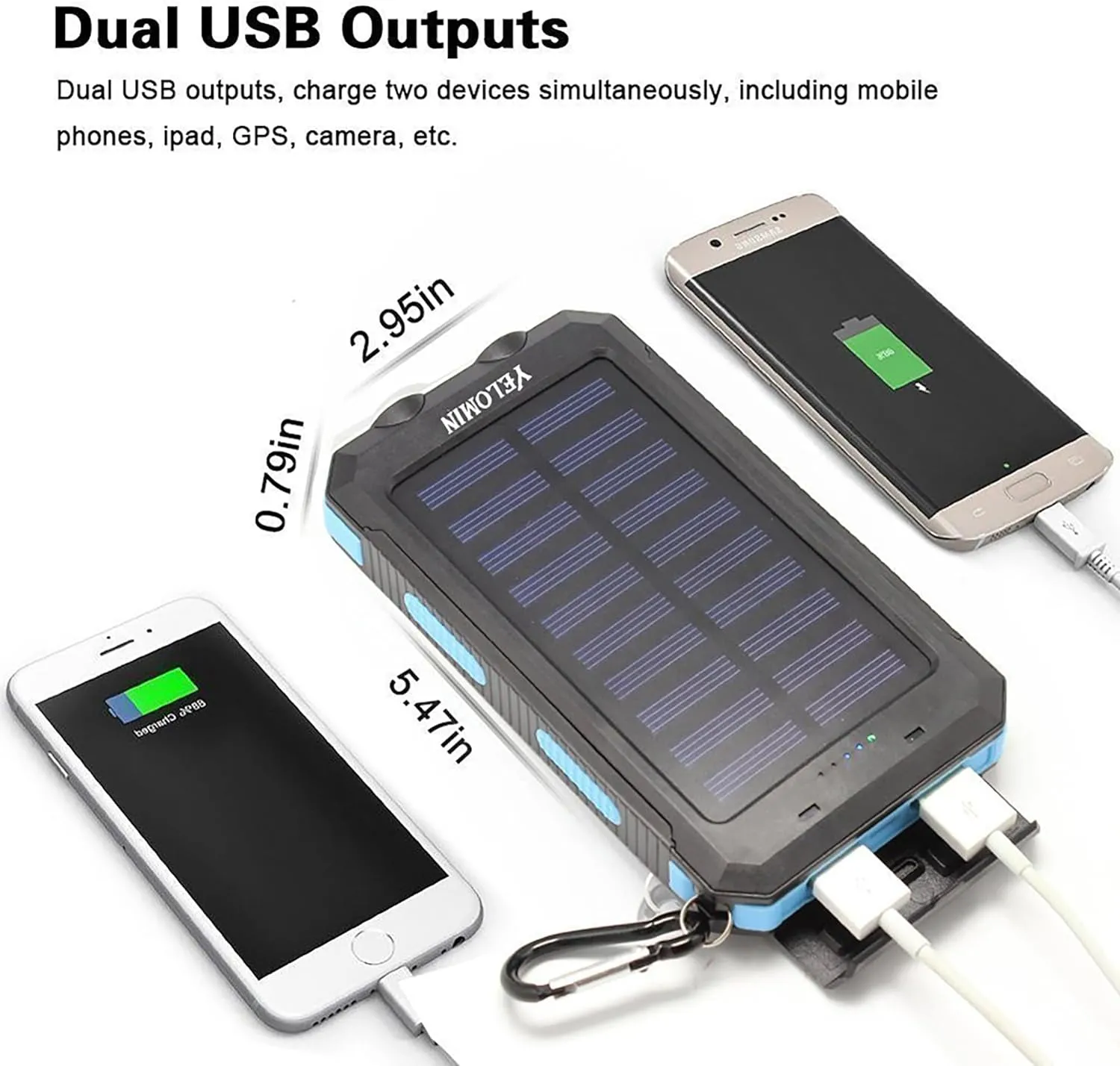 Solar Power Bank,  20000Mah Portable Outdoor Solar Charger, Camping Waterproof Backup Battery Pack with Dual USB 5V Outputs/Led Flashlights and Compass for Cellphones, Perfect for Hiking Travel