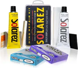 SOLAREZ UV Cure Surfboard Ding Repair Econo Gift Kit w/Sticky Bumps Wax - Fiberfill Polyester Ding Putty   Microlite Foam Filler   Acetone Prep Pad   Sanding Pad   Spreader Card   Cool & Cold Wax