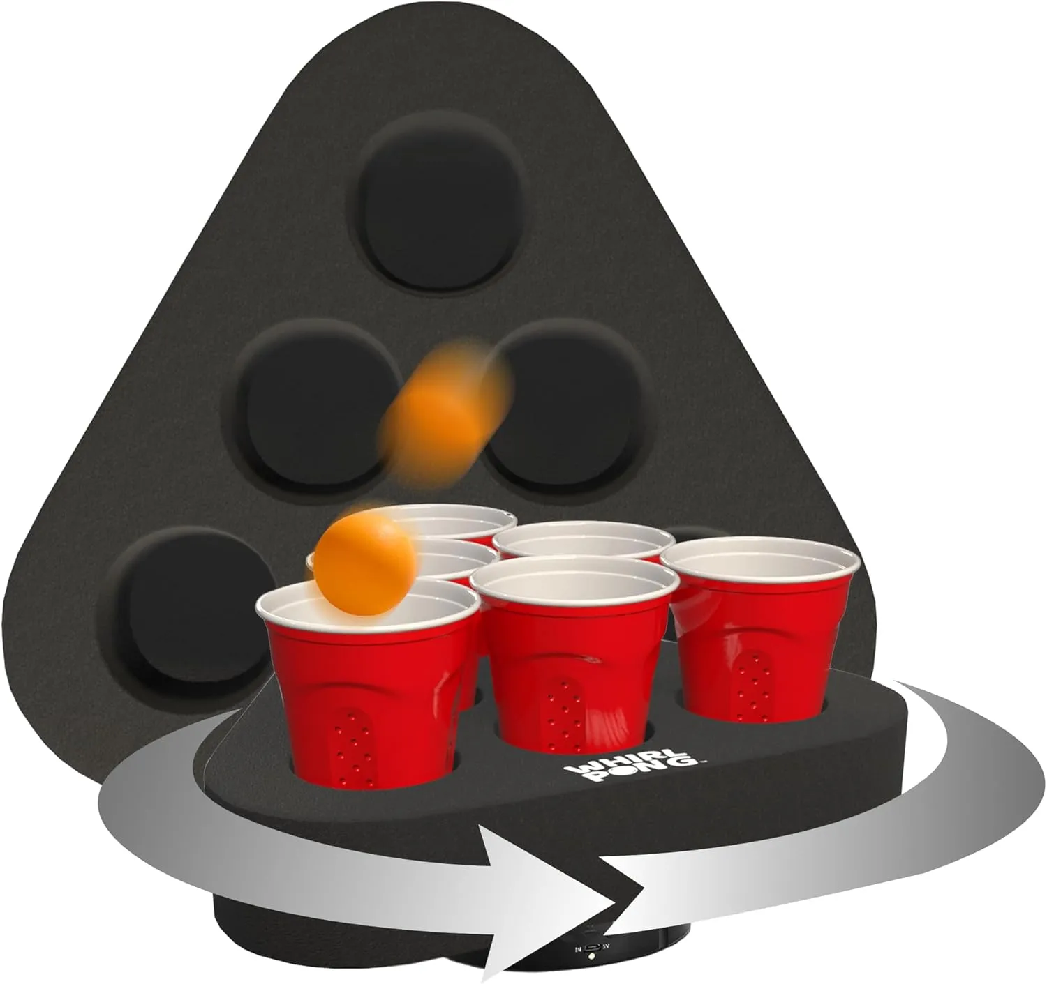 Spinning Cup Pong Game - Black, Foam Triangle on Electric Spinning Platforms - Perfect for Tailgates, Socials, & Parties - USB Rechargeable, Waterproof, & Portable (Set of 2)