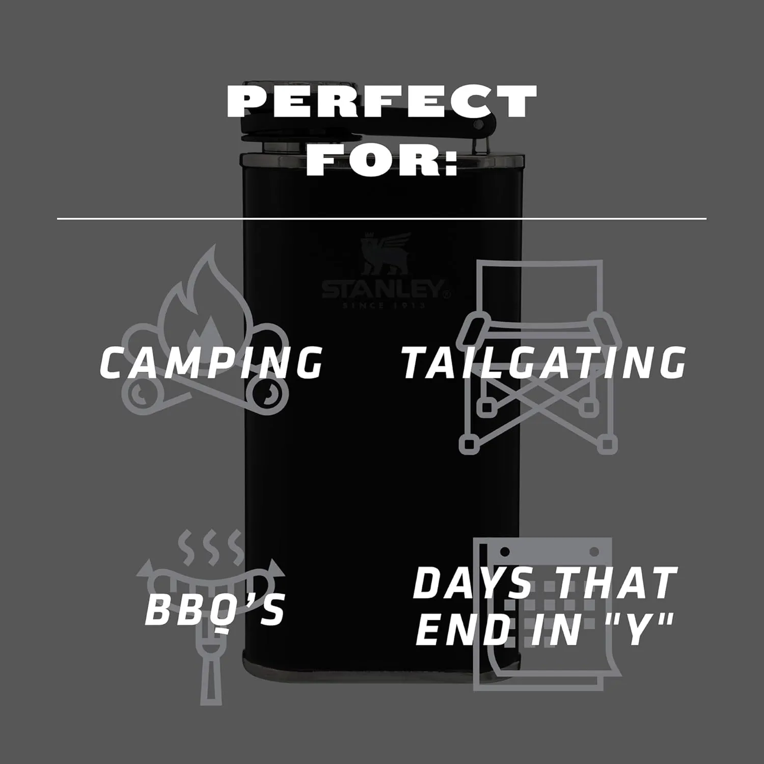 Stanley Classic Easy Fill Wide Mouth Flask 8 oz | Leakproof Hip Flask | Hinge Connected Never Lose Cap | Insulated Stainless Steel Liquor Container | BPA-Free | Matte Black
