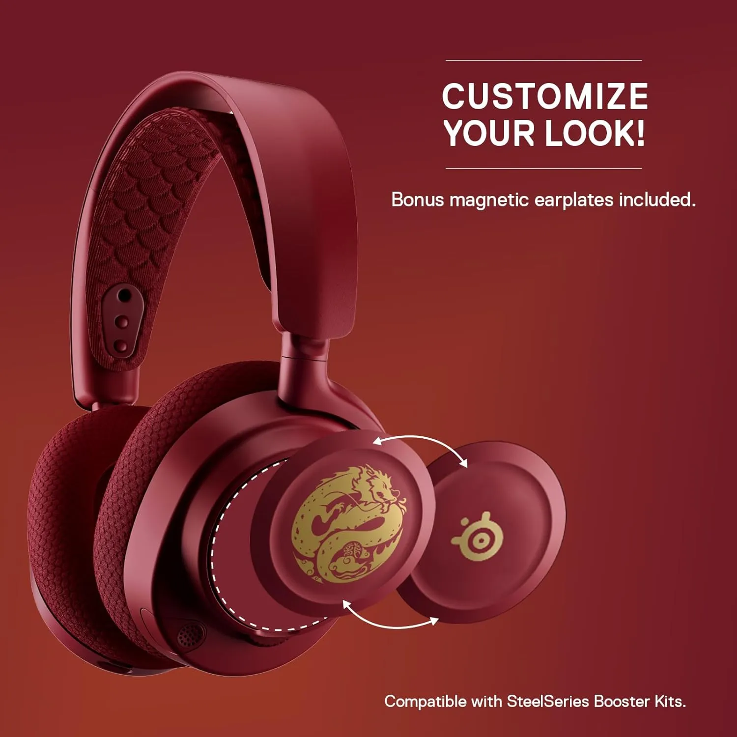 SteelSeries Arctis Nova 7 Wireless Multi-Platform Gaming Headset  Dragon Edition  Two Speaker Plate Sets  Dual Wireless 2.4GHz & Bluetooth  38 HR Fast Charge Battery  PC, PS, Mac, Mobile, Switch