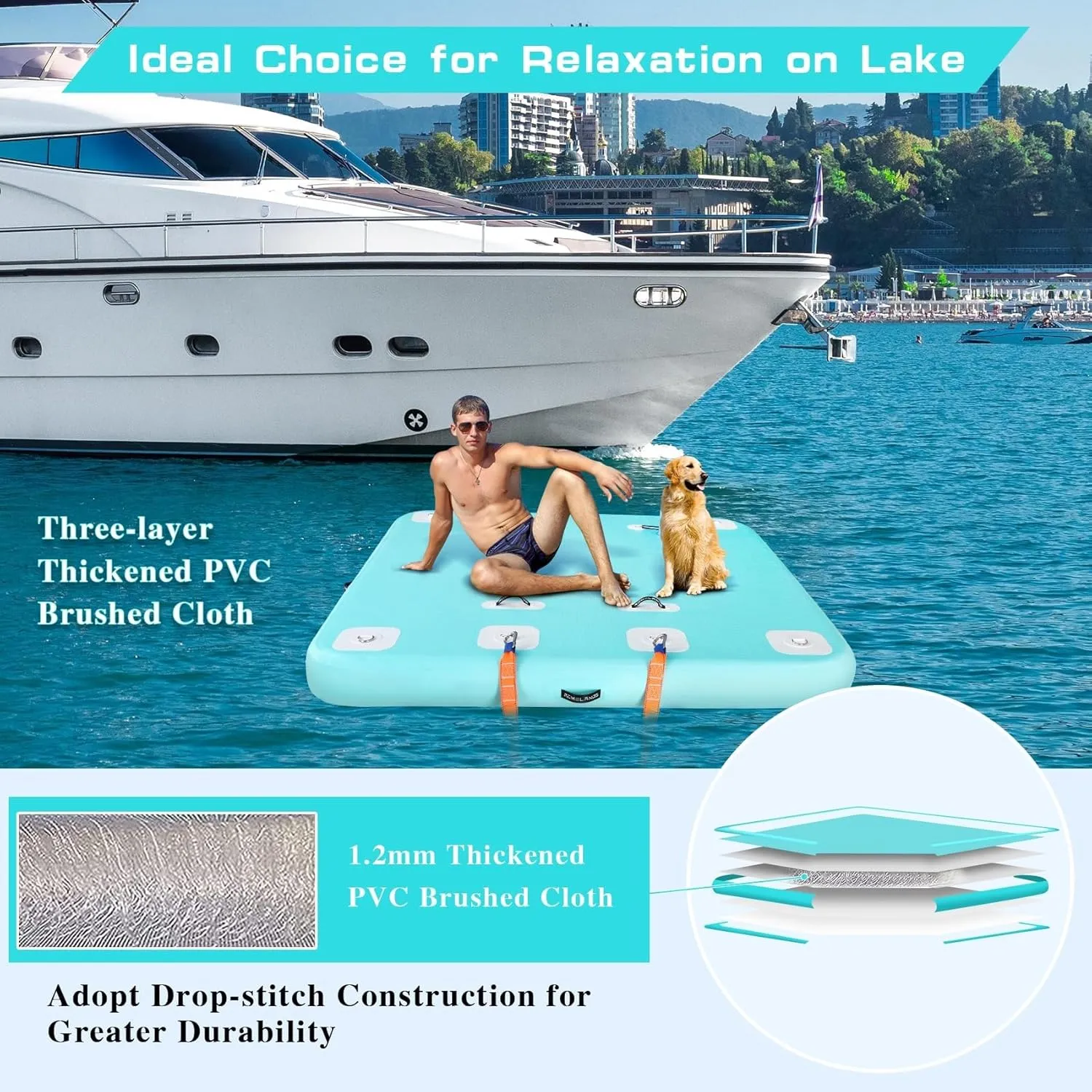 Swim Platform Floating Island Raft, None-Slip Surface Inflatable Floating Dock, Large Air Mat Inflatable Water Pad, for Lake Pool Beach Ocean