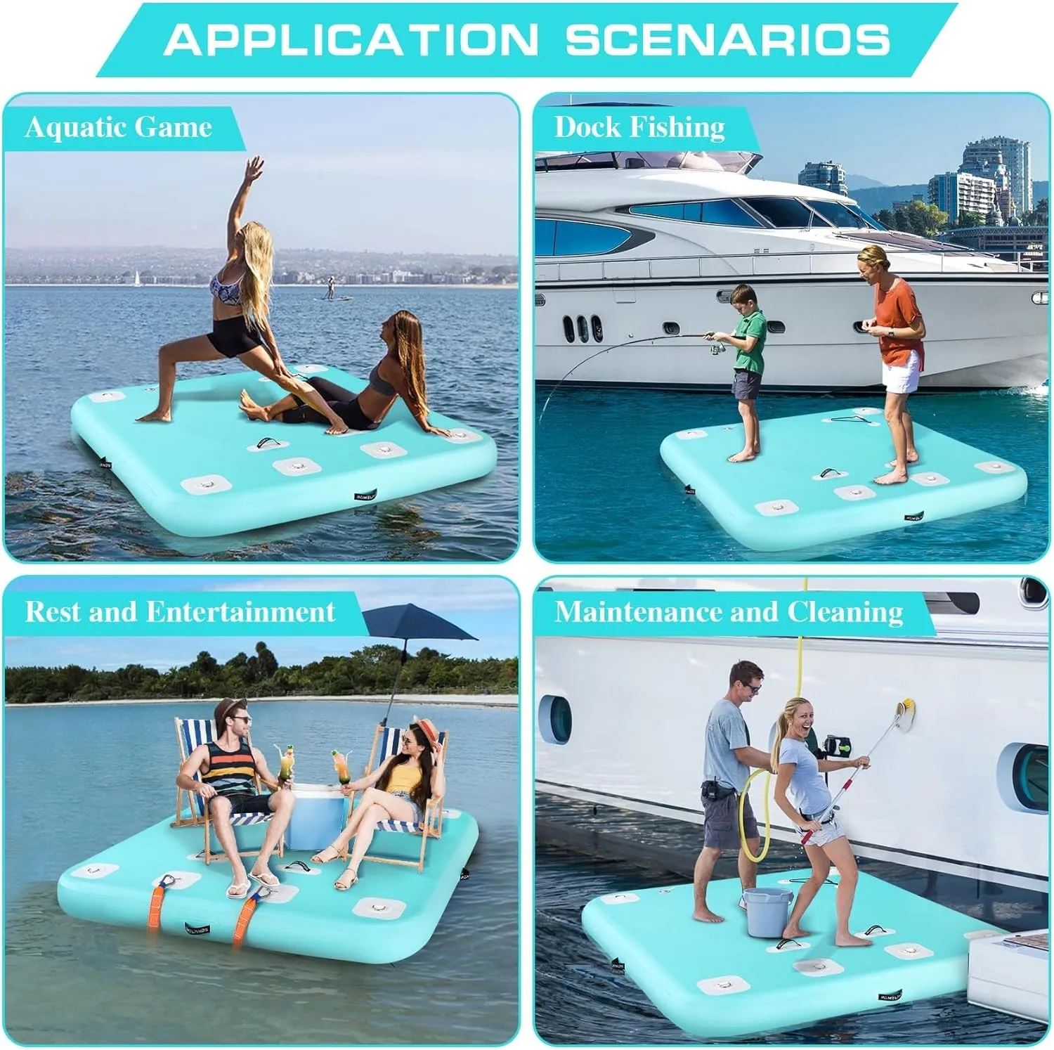 Swim Platform Floating Island Raft, None-Slip Surface Inflatable Floating Dock, Large Air Mat Inflatable Water Pad, for Lake Pool Beach Ocean