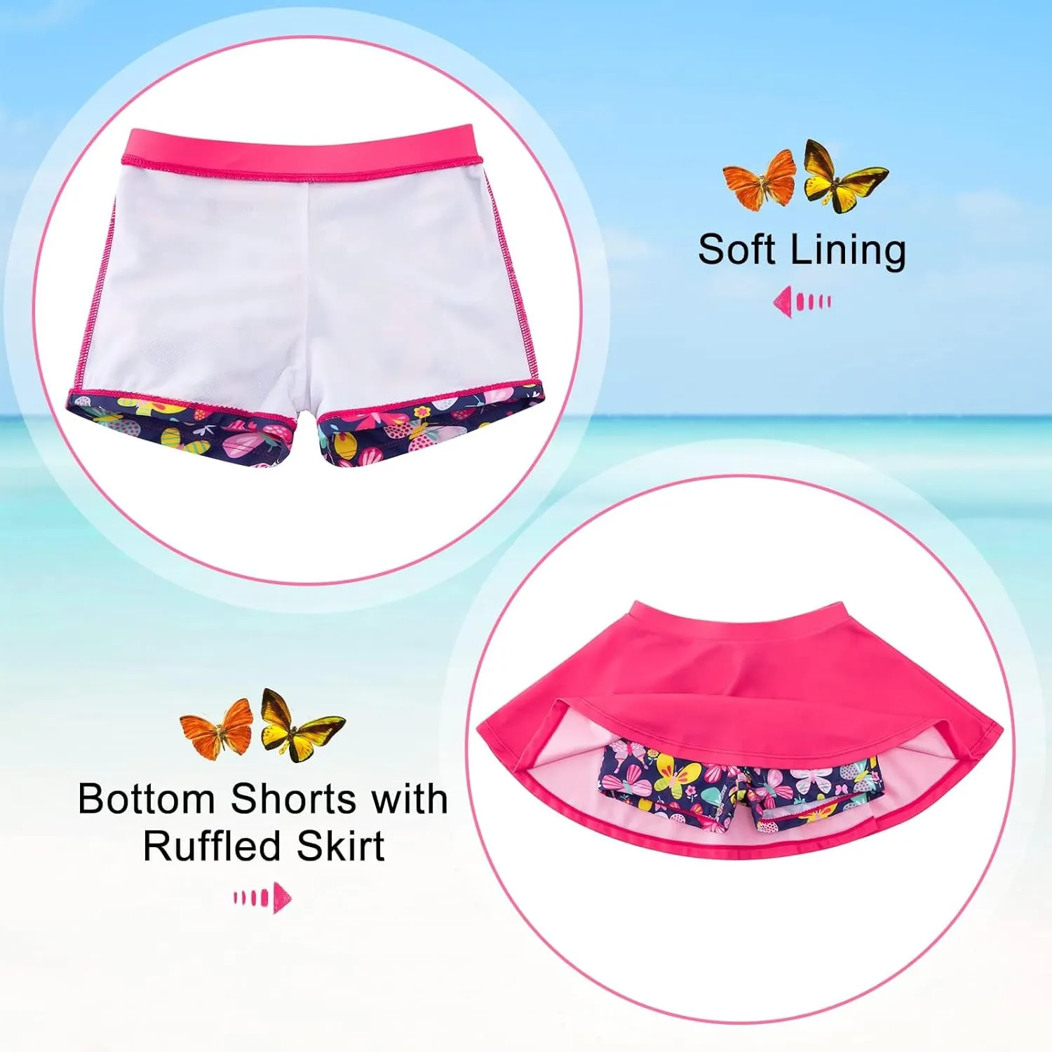 swimsobo Girls Rash Guard Two Pieces Bathing Suit Long Sleeve Swimsuit Swimming Skirt with Shorts Swimwear 3-12T