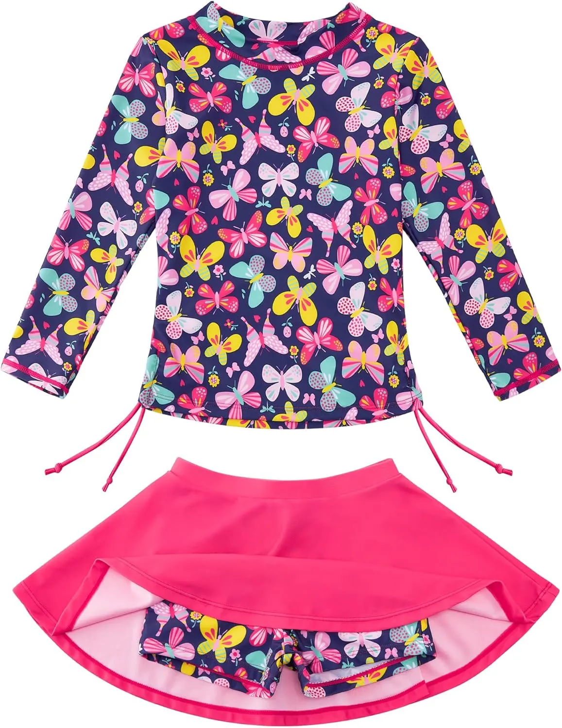 swimsobo Girls Rash Guard Two Pieces Bathing Suit Long Sleeve Swimsuit Swimming Skirt with Shorts Swimwear 3-12T