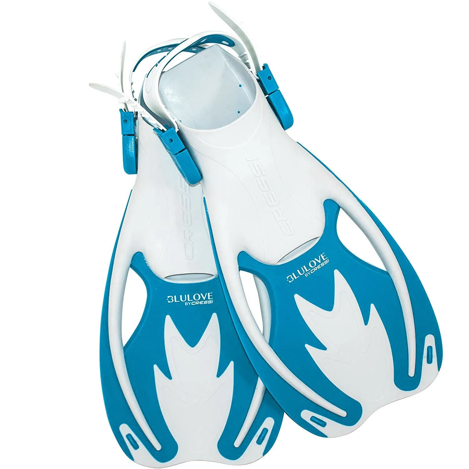 Used Cressi Junior Rocks Dry Mask Fin Snorkel Set-Blue/ White-Small/Medium