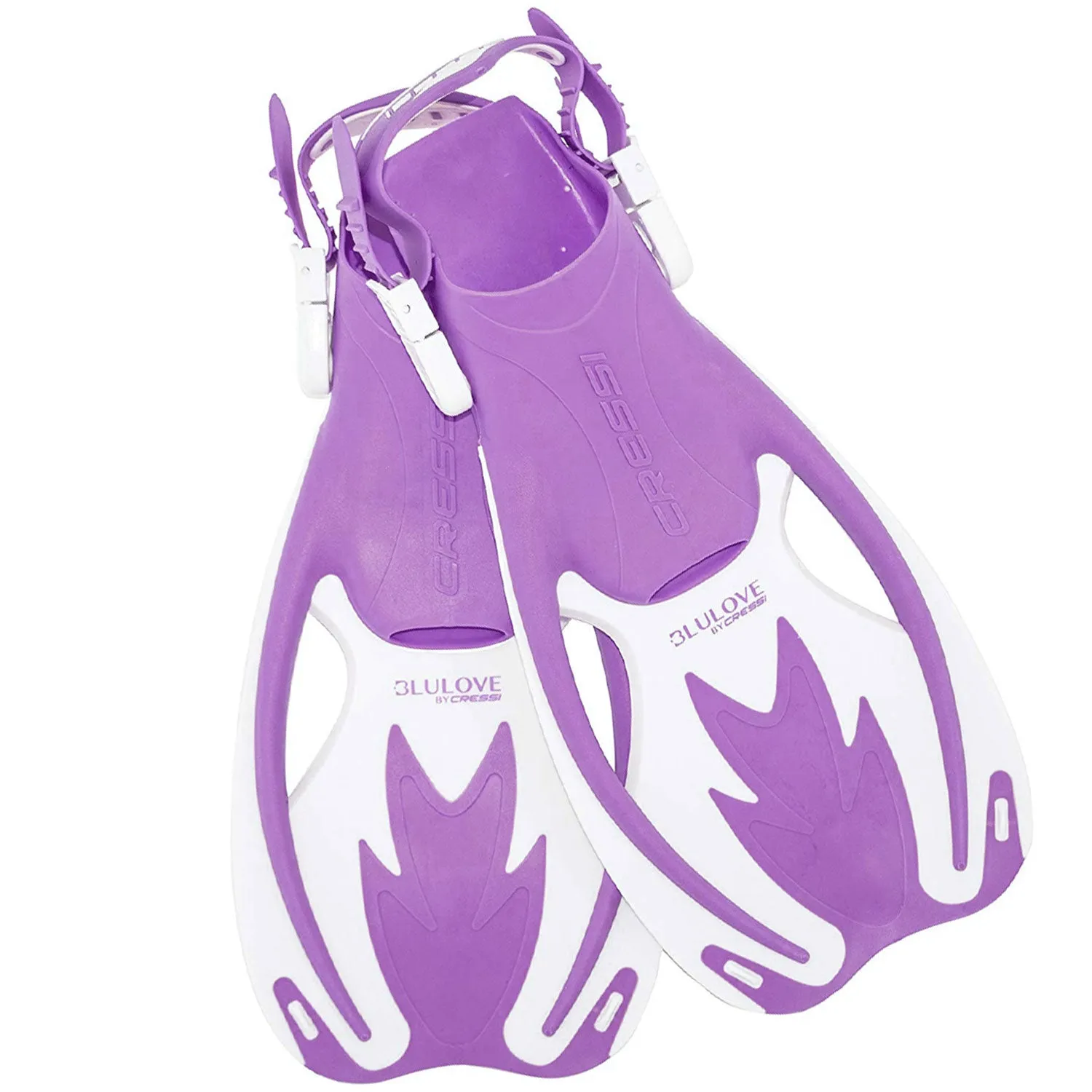 Used Cressi Junior Rocks Dry Mask Fin Snorkel Set-Lilac / White-Large / X-Large