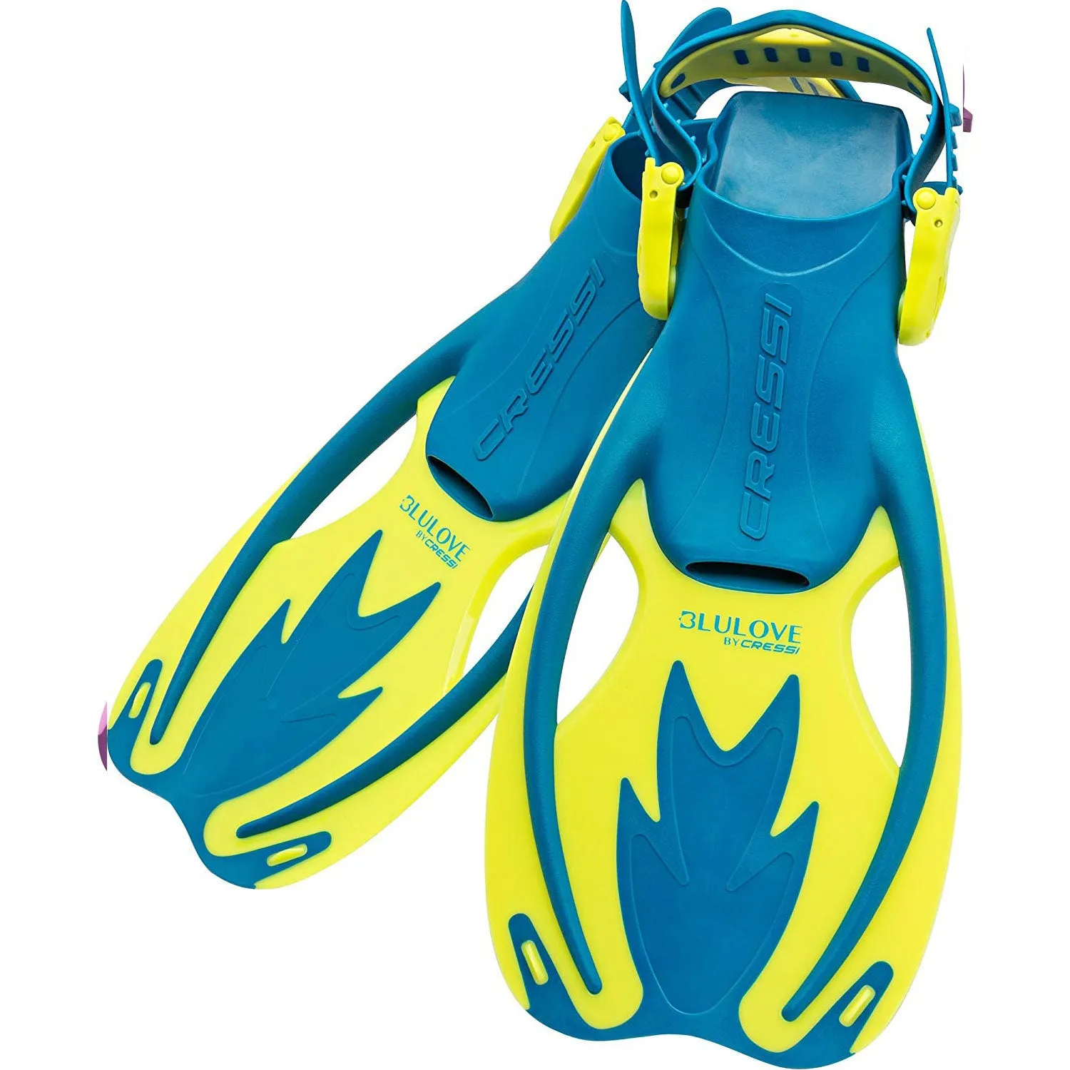 Used Cressi Junior Rocks Mask Fin Snorkel SET-Blue / Yellow-LGXLG