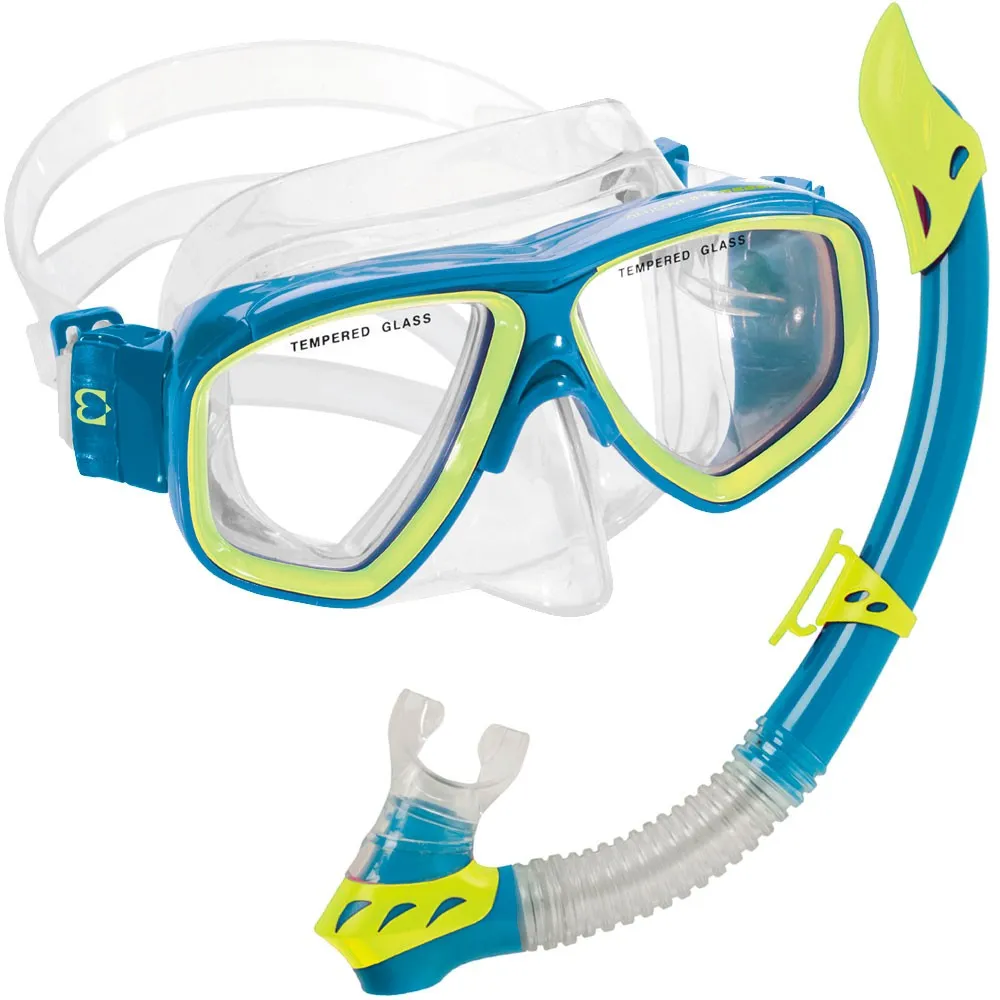 Used Cressi Junior Rocks Mask Fin Snorkel SET-Blue / Yellow-LGXLG