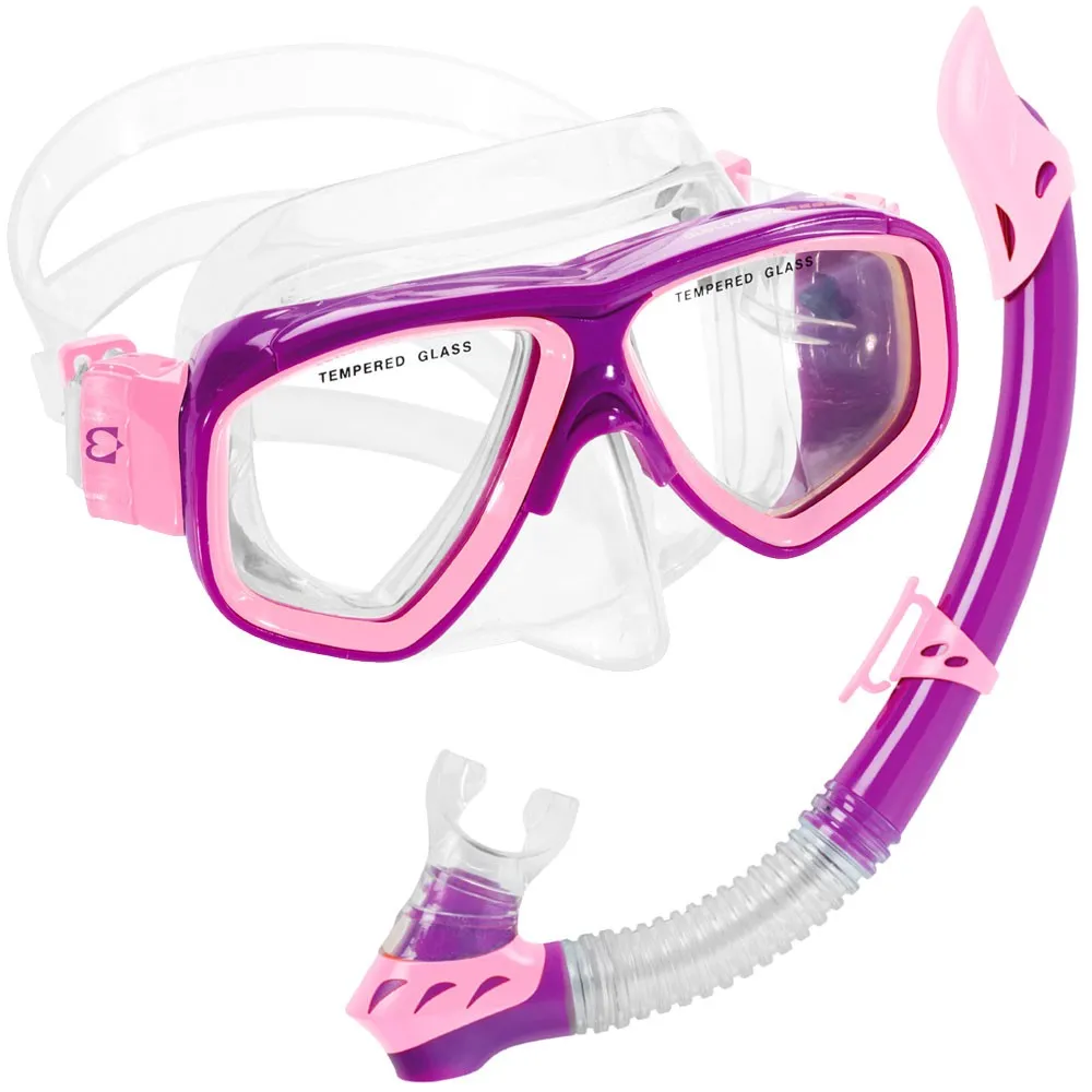 Used Cressi Junior Rocks Mask Fin Snorkel SET-Pink / Purple-SMMD