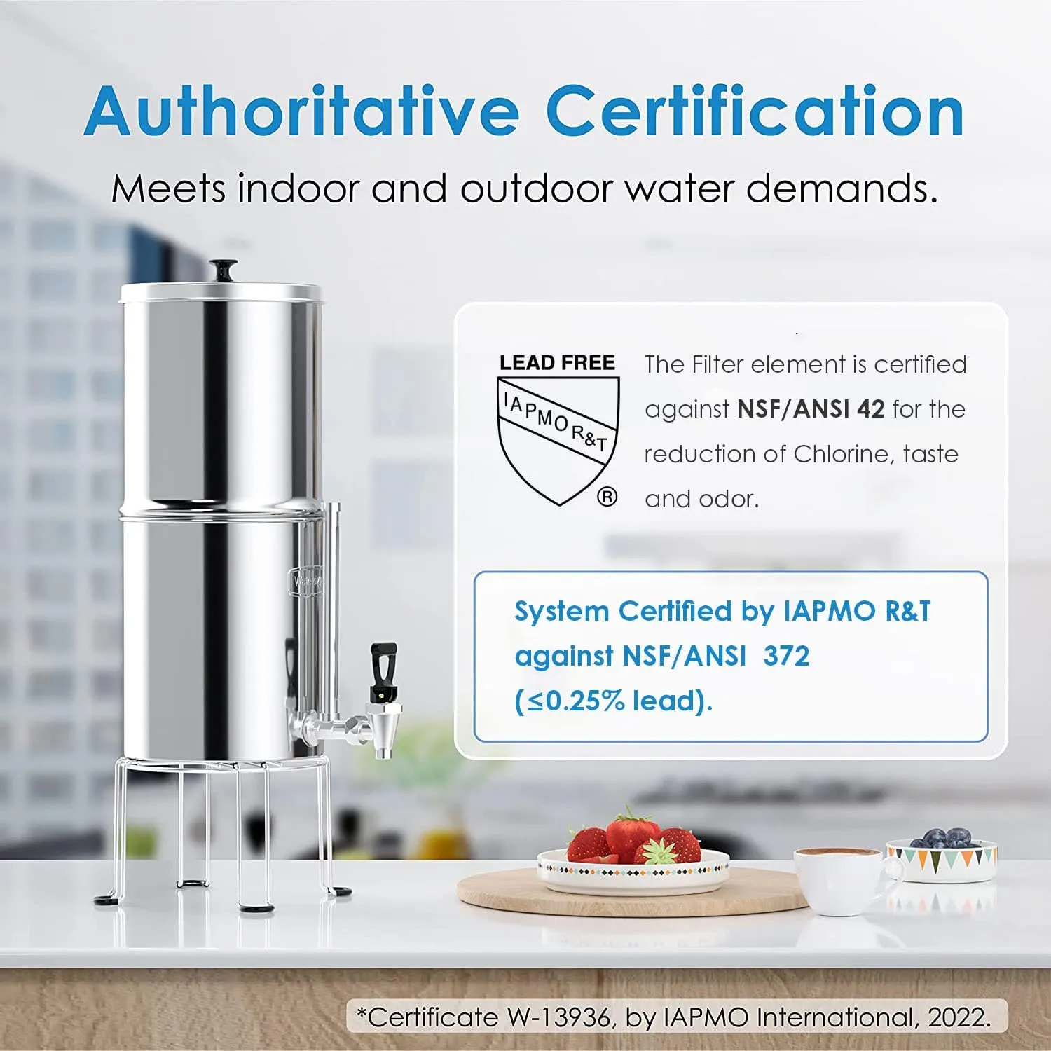 Waterdrop Gravity-fed Water Filter System, 2.25G Stainless-Steel System with 4 Filters, Metal Water Level Spigot and Stand, NSF/ANSI 42&372 Standard, Reduces Chlorine-King Tank for Emergencies