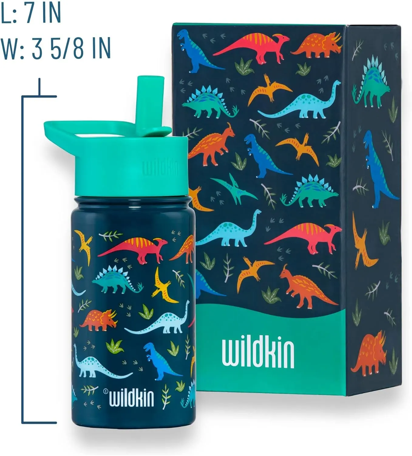 Wildkin Kids 14oz Stainless Steel Water Bottle  BPA-Free, Leakproof, Insulated, Easy-Clean - Jurassic Dinosaurs