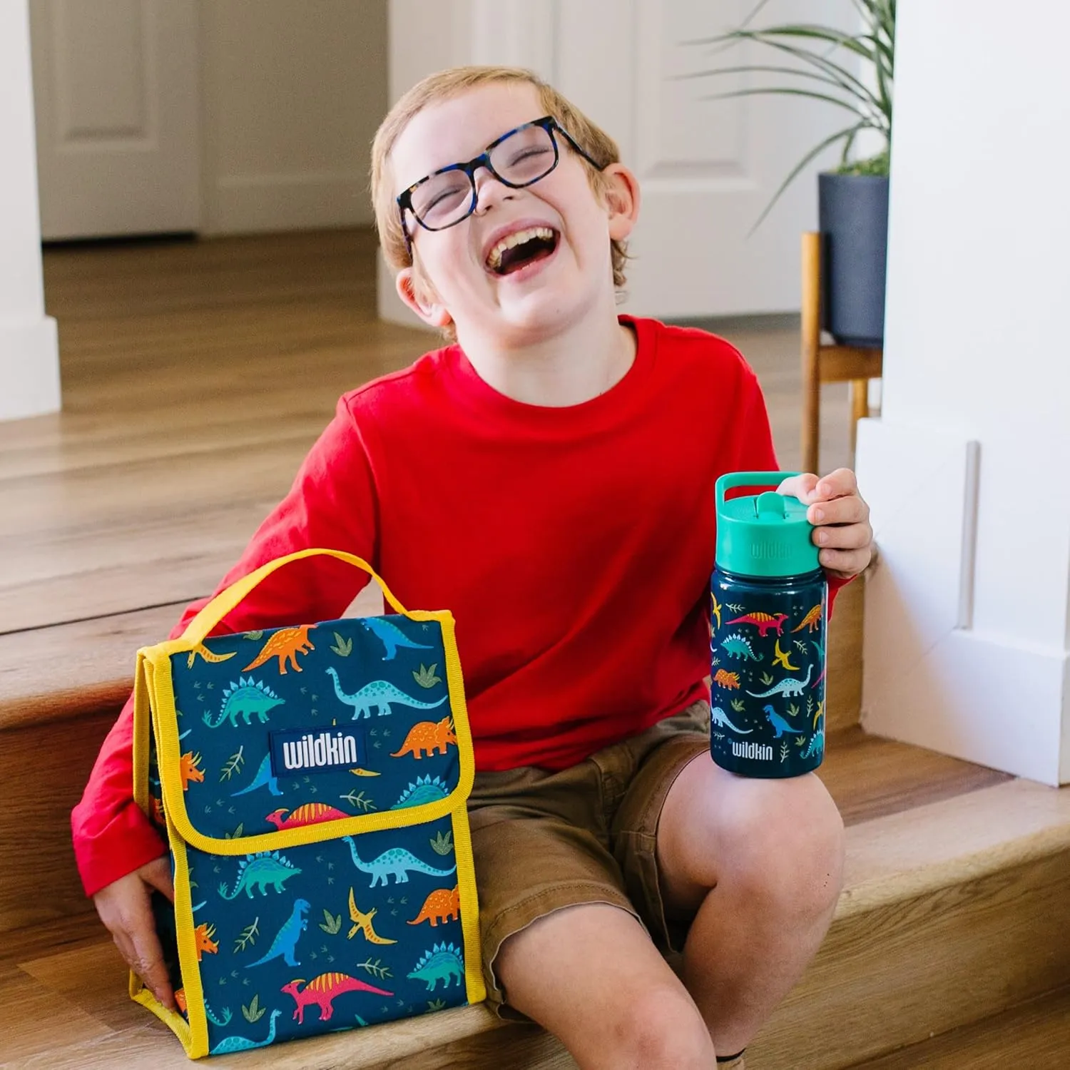 Wildkin Kids 14oz Stainless Steel Water Bottle  BPA-Free, Leakproof, Insulated, Easy-Clean - Jurassic Dinosaurs