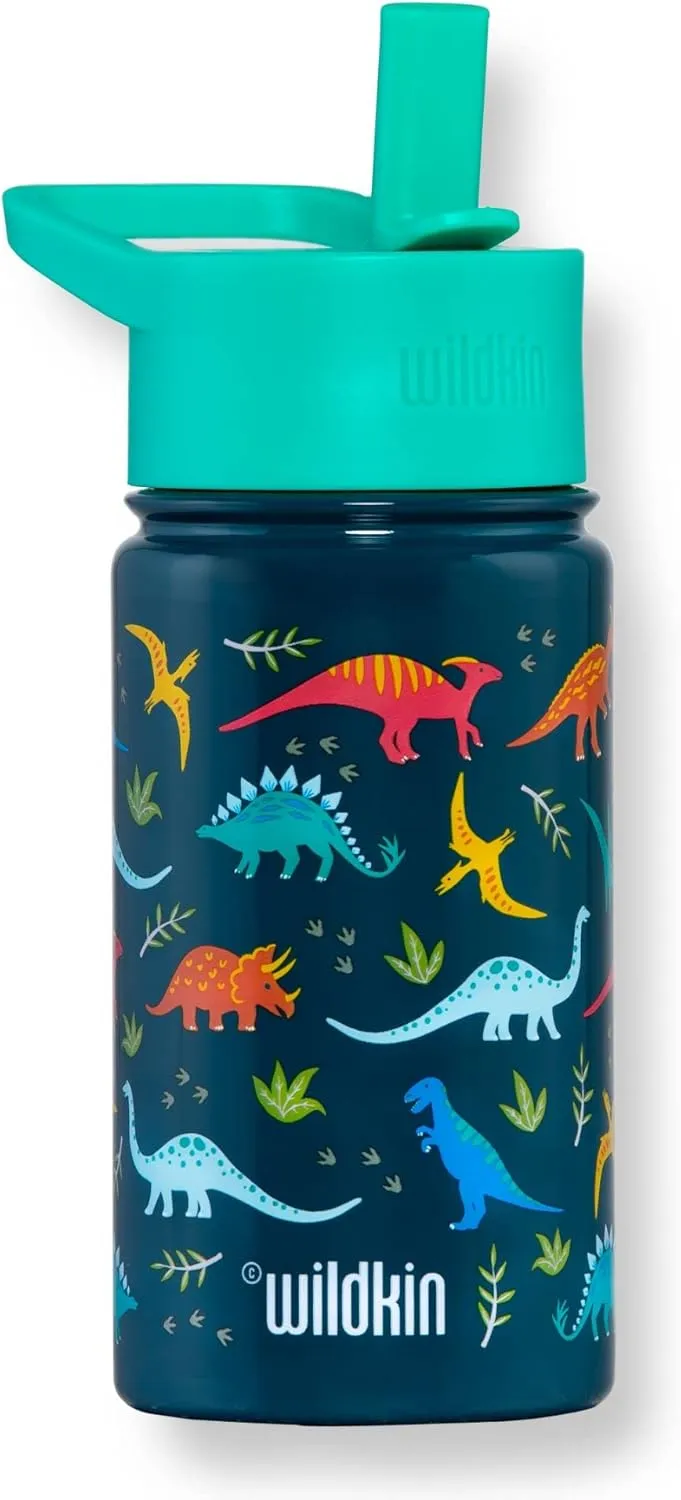 Wildkin Kids 14oz Stainless Steel Water Bottle  BPA-Free, Leakproof, Insulated, Easy-Clean - Jurassic Dinosaurs