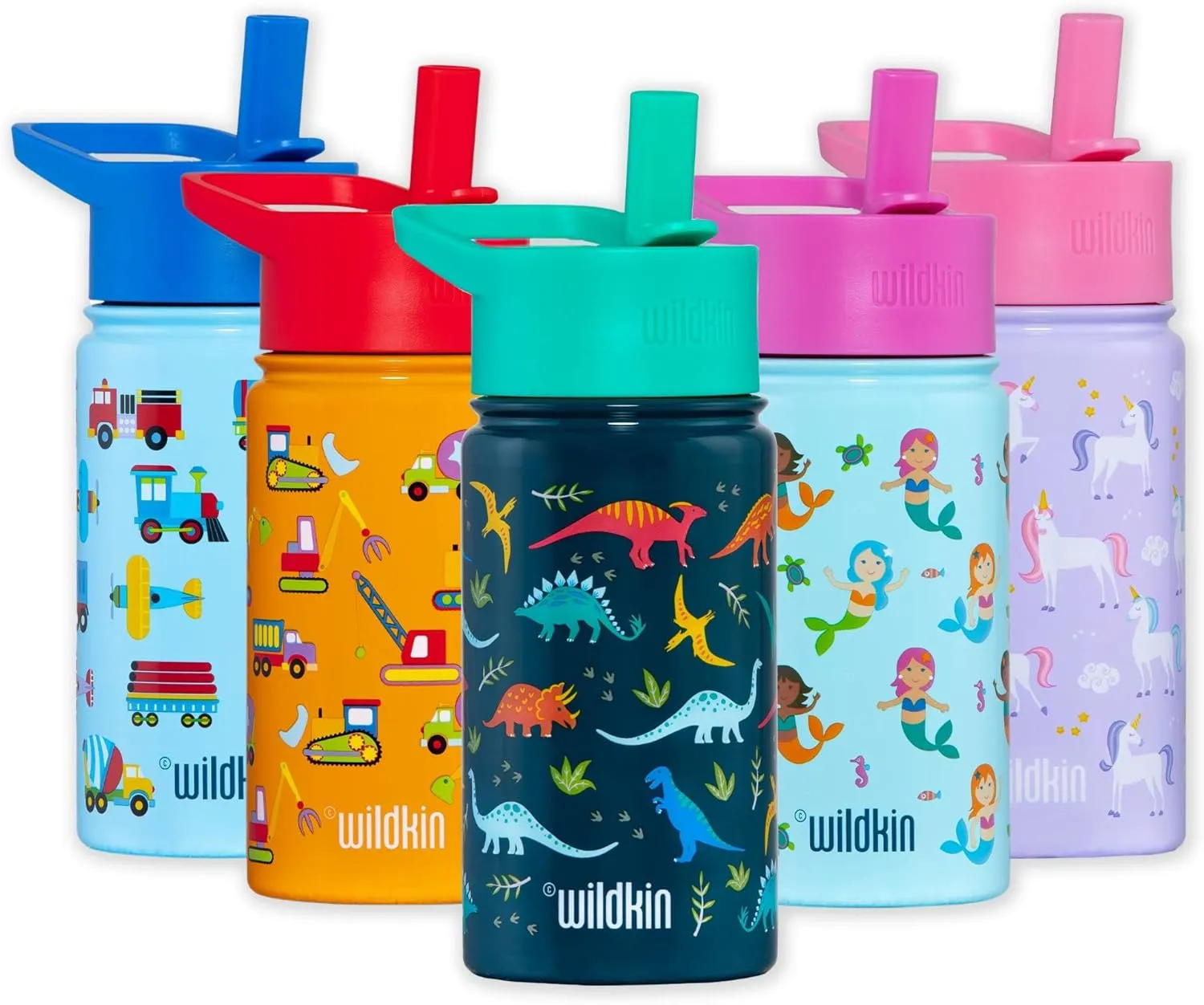 Wildkin Kids 14oz Stainless Steel Water Bottle  BPA-Free, Leakproof, Insulated, Easy-Clean - Jurassic Dinosaurs