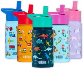 Wildkin Kids 14oz Stainless Steel Water Bottle  BPA-Free, Leakproof, Insulated, Easy-Clean - Jurassic Dinosaurs