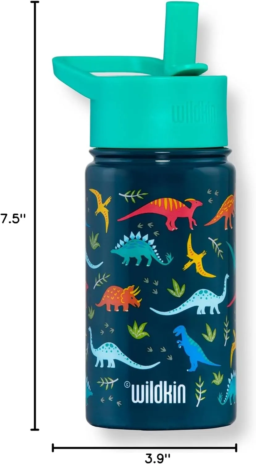 Wildkin Kids 14oz Stainless Steel Water Bottle  BPA-Free, Leakproof, Insulated, Easy-Clean - Jurassic Dinosaurs