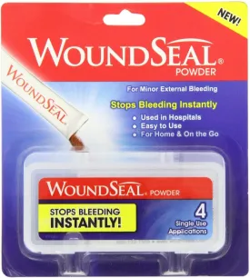 WoundSeal Topical Powder Wound Care First Aid for Cuts, Scrapes and Abrasions Single Use, 4 count (Packaging May Vary)