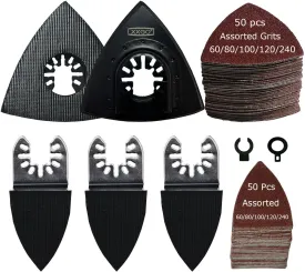 XXGO Oscillating Multi Tool Sanding Kit - 105 Pcs Including Triangle & Finger Sanding Pads, 100 Pcs Multi Tool Sandpaper for Wood