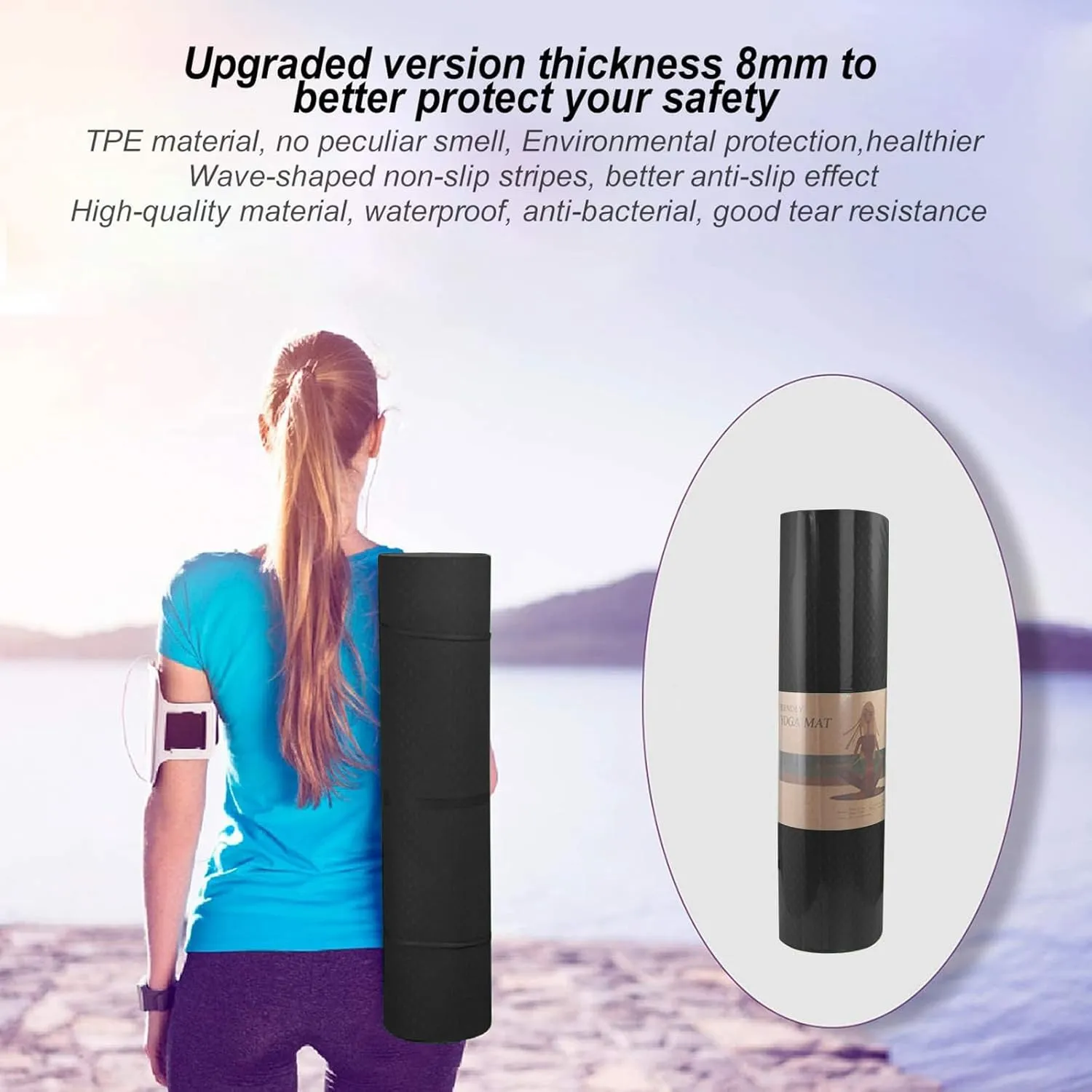 Yoga Mat 1/3 inch Exercise Mats 8mm  Non-Slip Extra Thick High-Density