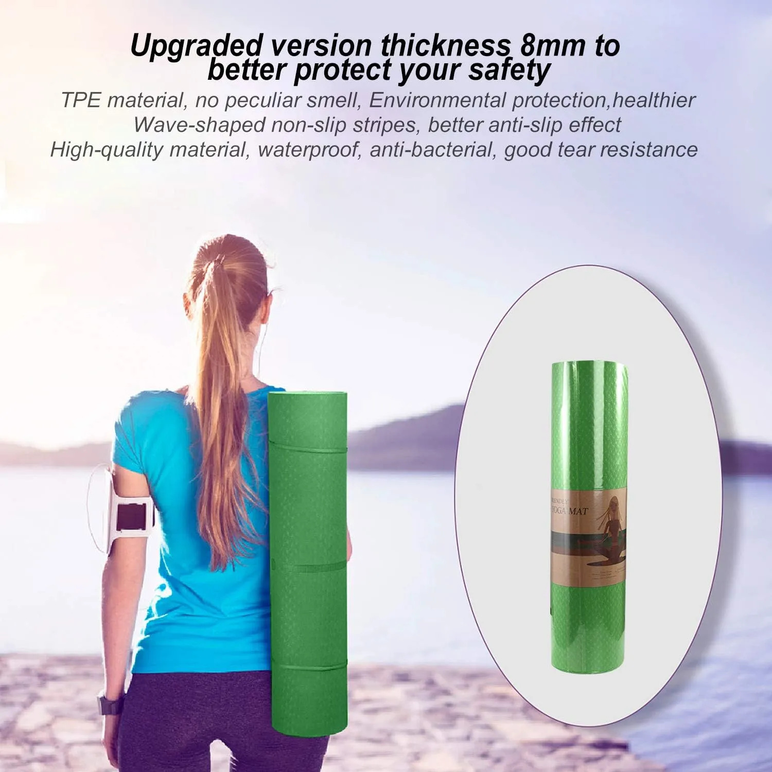 Yoga Mat 1/3 inch Exercise Mats 8mm  Non-Slip Extra Thick High-Density