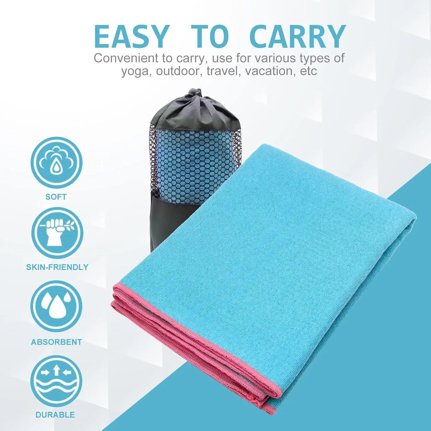 Yoga Towel - Microfiber Non Slip Yoga Mat Towel with Grip Dot Sweat Absorbent
