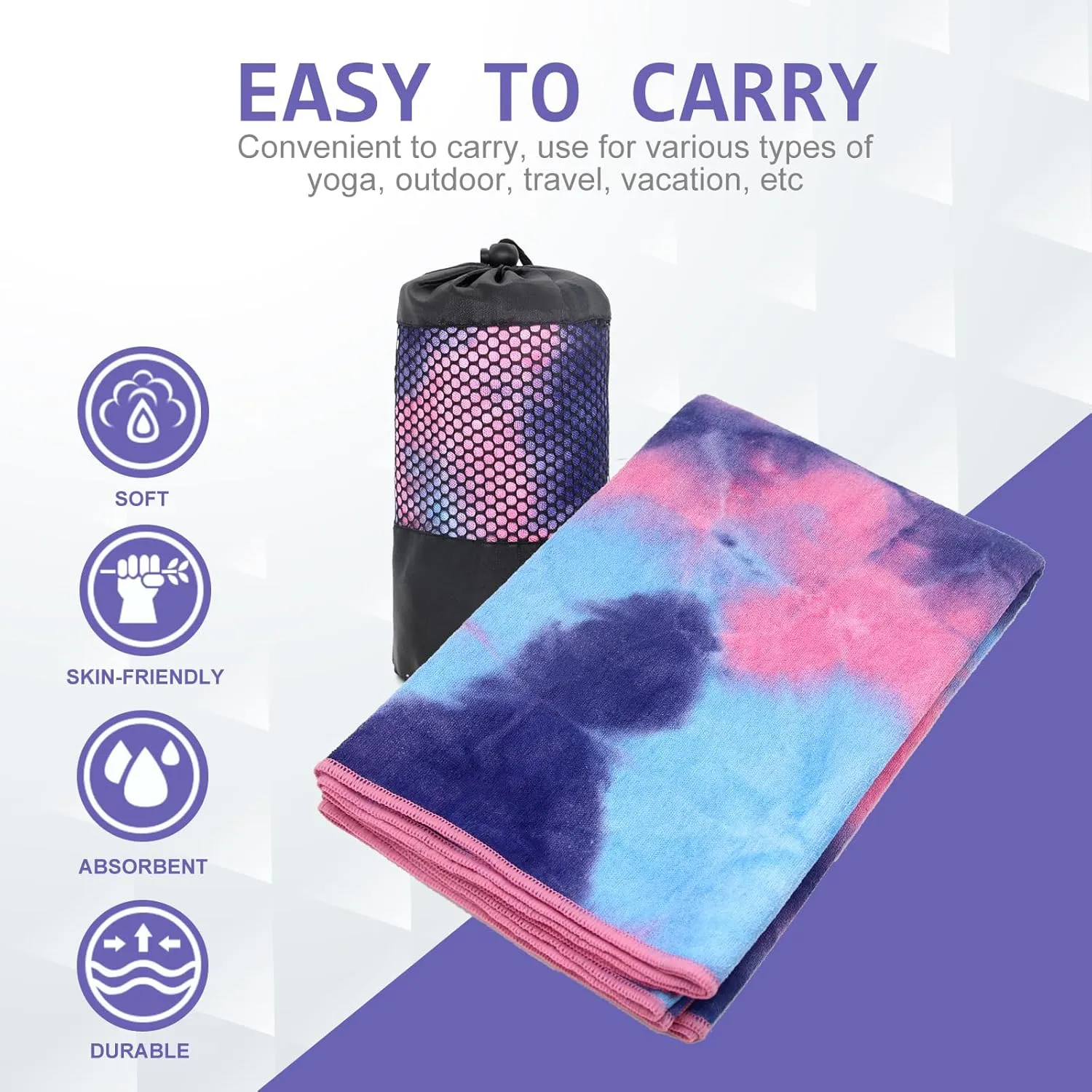 Yoga Towel - Microfiber Non Slip Yoga Mat Towel with Grip Dot Sweat Absorbent
