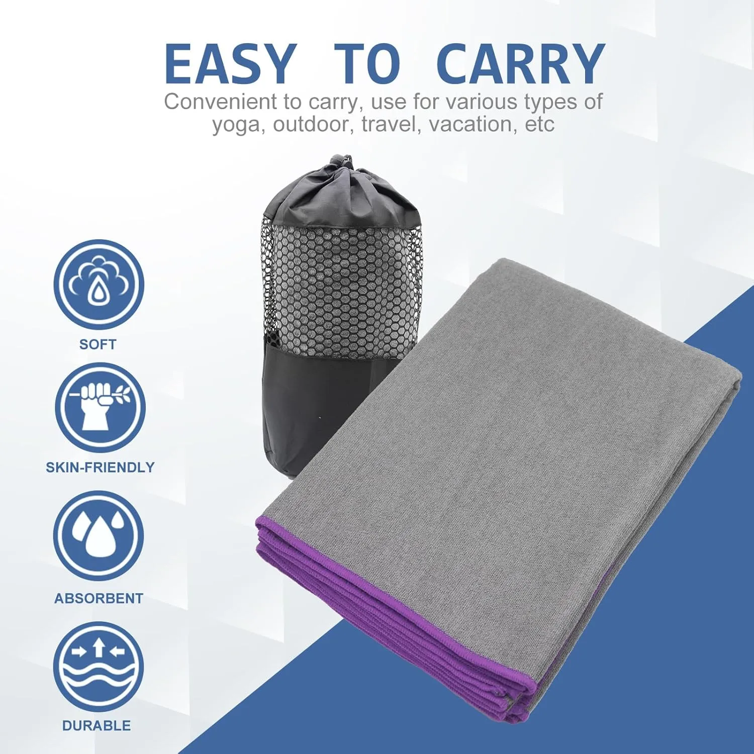 Yoga Towel - Microfiber Non Slip Yoga Mat Towel with Grip Dot Sweat Absorbent