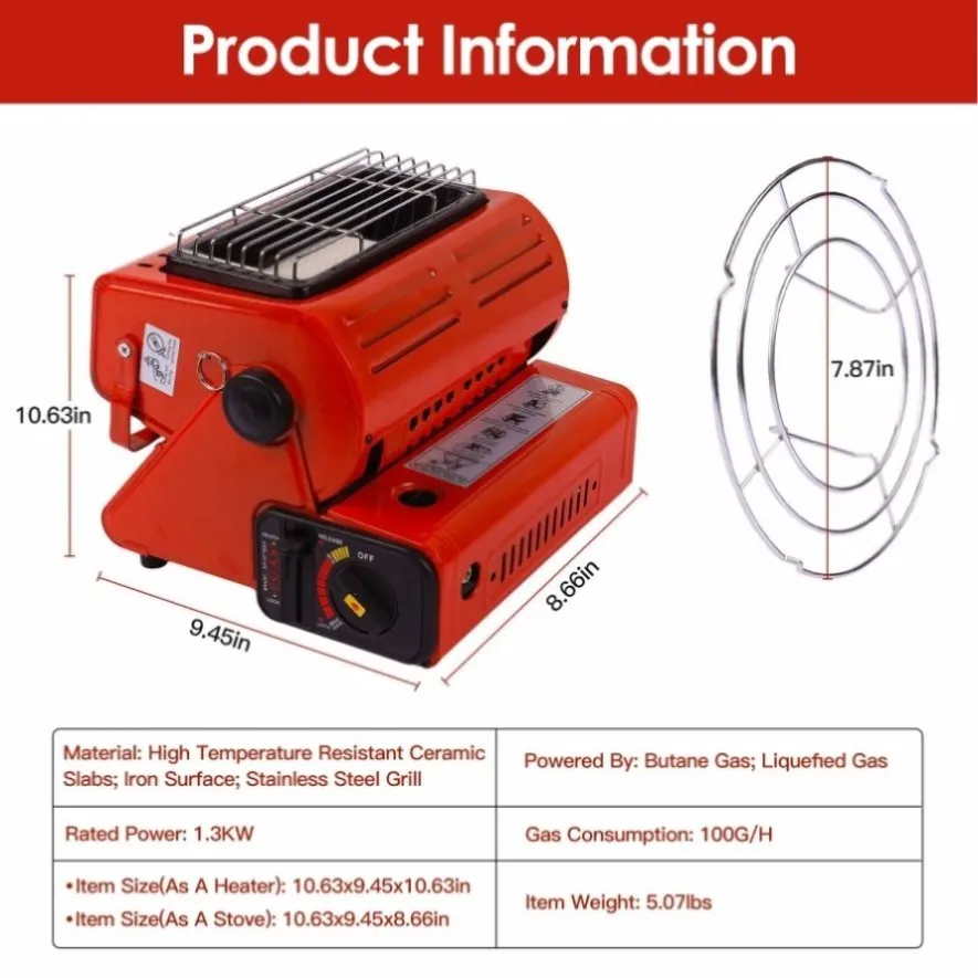 ZUN 2 in 1 Portable Butane Burner Heater Outdoor Butane Gas Heater Warmer Heating Cooking Stove Cooker 30502006