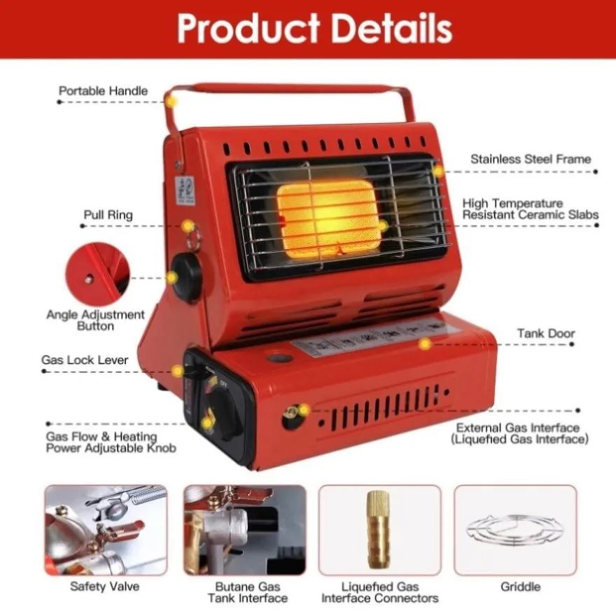 ZUN 2 in 1 Portable Butane Burner Heater Outdoor Butane Gas Heater Warmer Heating Cooking Stove Cooker 30502006