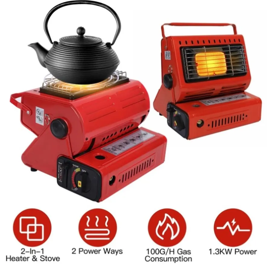 ZUN 2 in 1 Portable Butane Burner Heater Outdoor Butane Gas Heater Warmer Heating Cooking Stove Cooker 30502006
