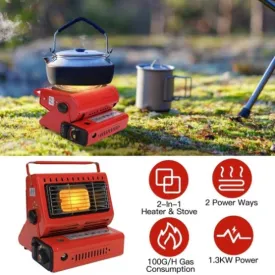 ZUN 2 in 1 Portable Butane Burner Heater Outdoor Butane Gas Heater Warmer Heating Cooking Stove Cooker 30502006