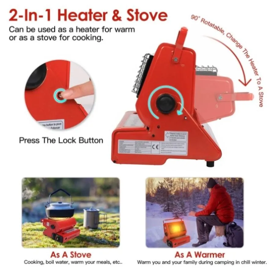 ZUN 2 in 1 Portable Butane Burner Heater Outdoor Butane Gas Heater Warmer Heating Cooking Stove Cooker 30502006